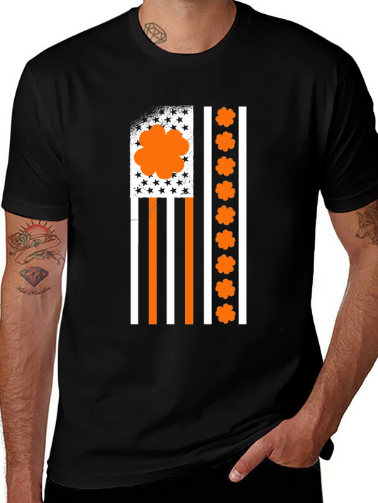Orange Shamrock American Flag Graphic T-Shirt