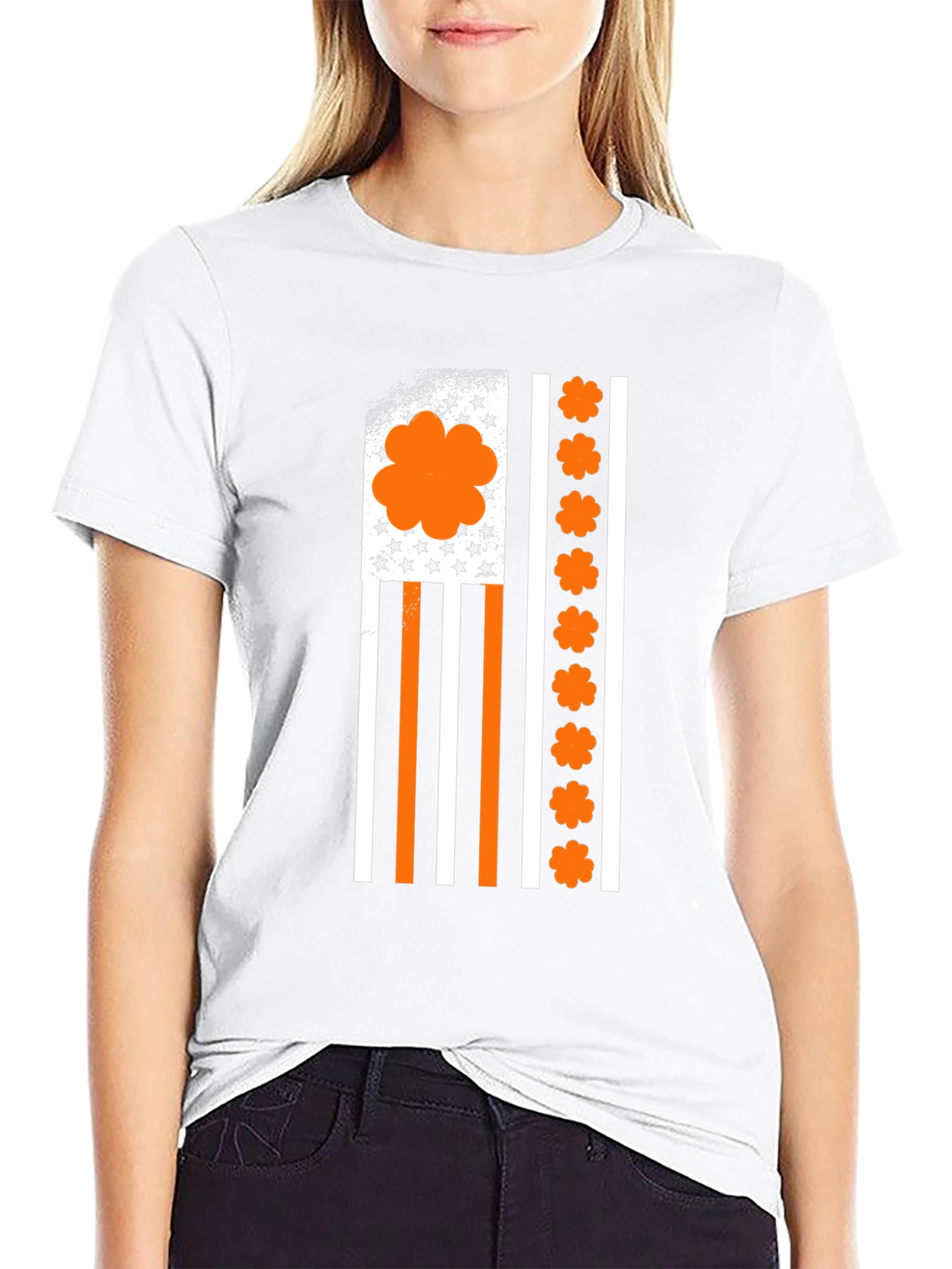 Orange Shamrock American Flag Graphic T-Shirt