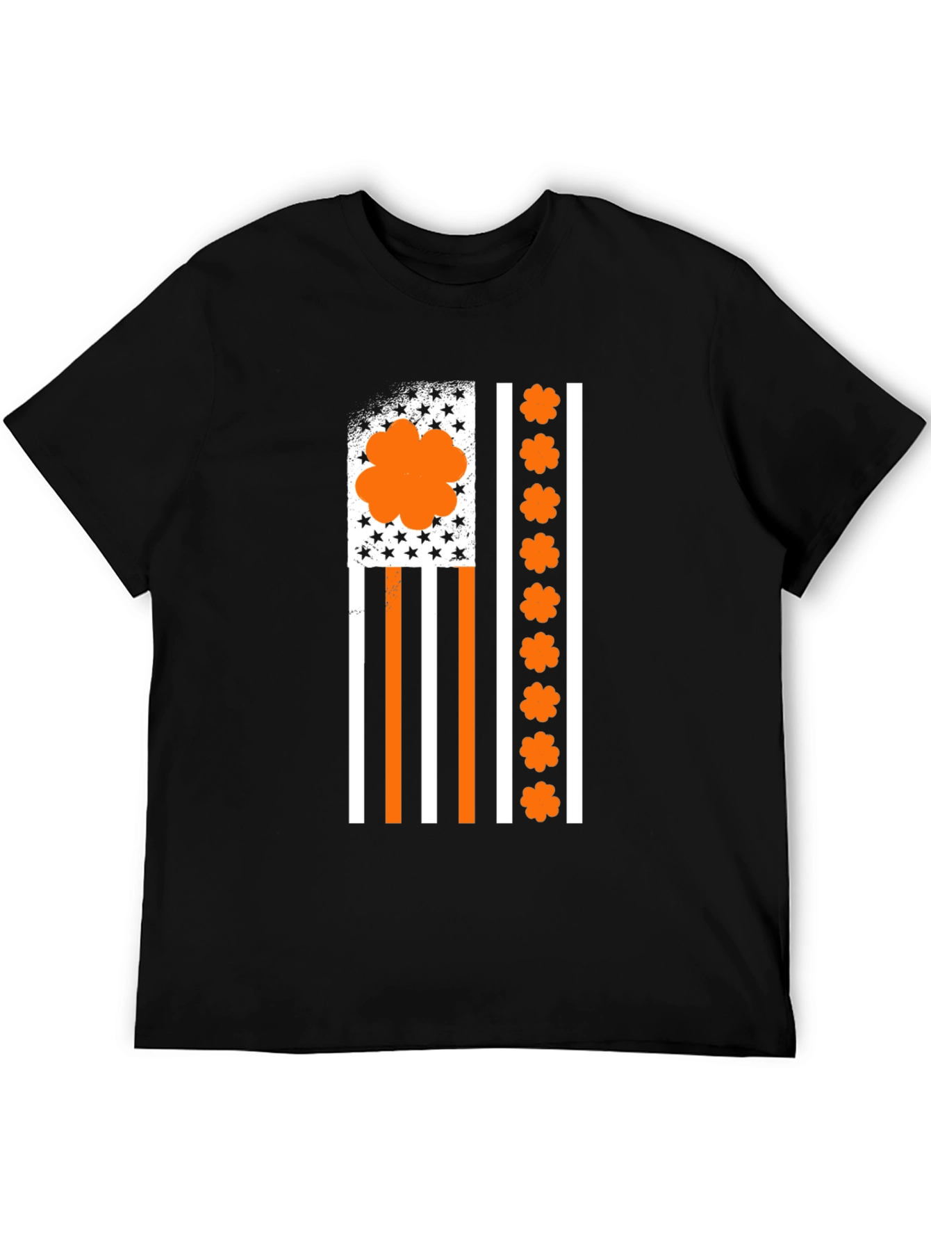 Orange Shamrock American Flag Graphic T-Shirt