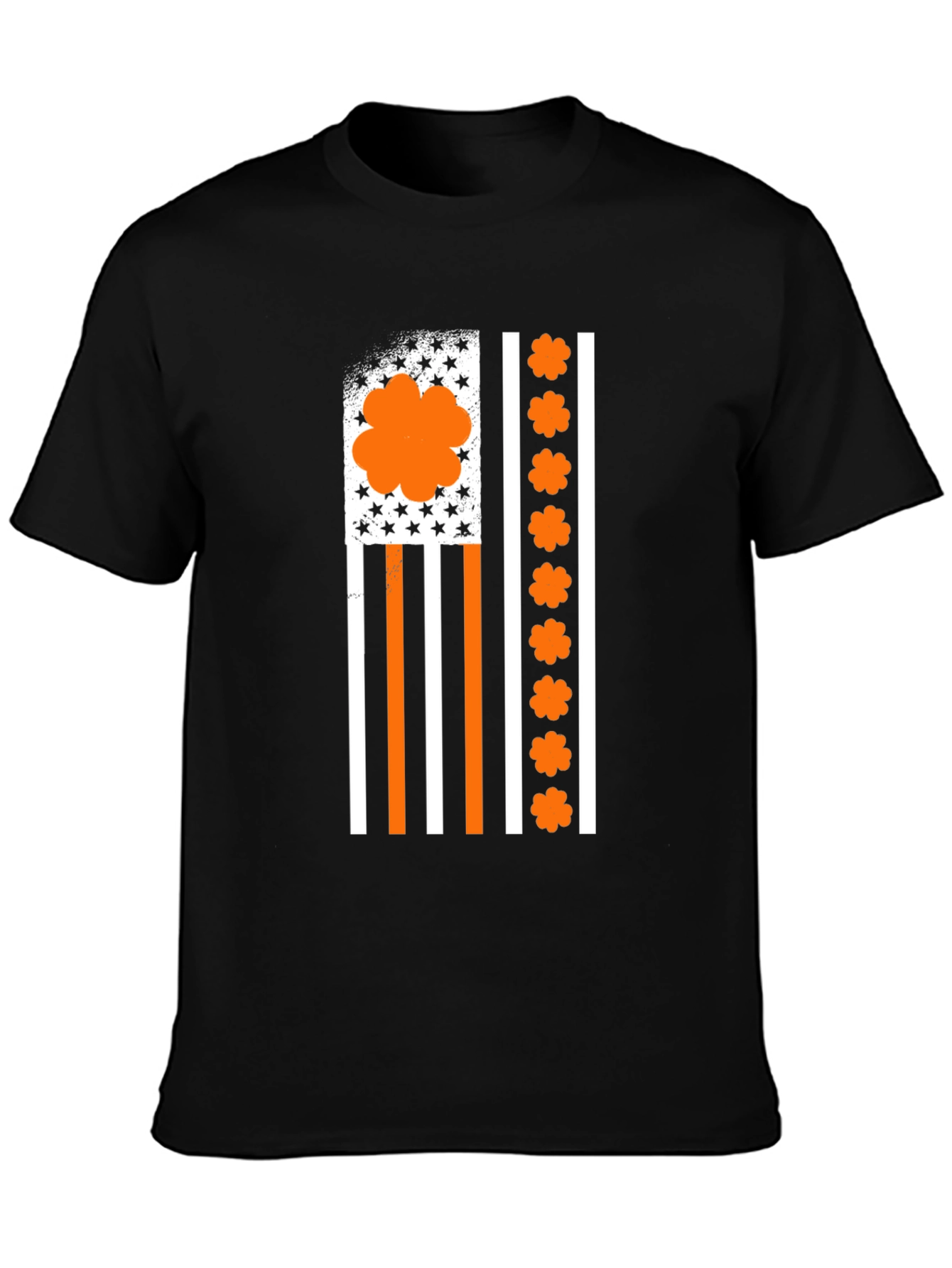 Orange Shamrock American Flag Graphic T-Shirt