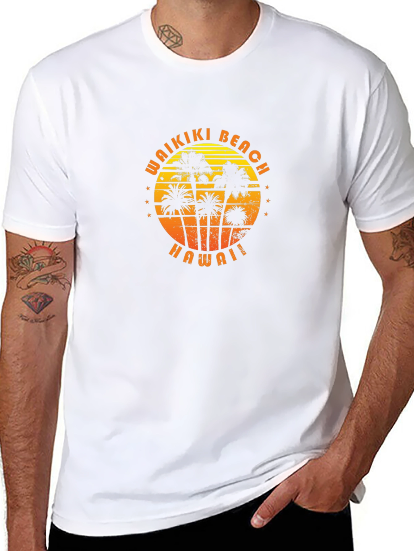 Waikiki Beach Hawaii Palm Tree Graphic T-Shirt