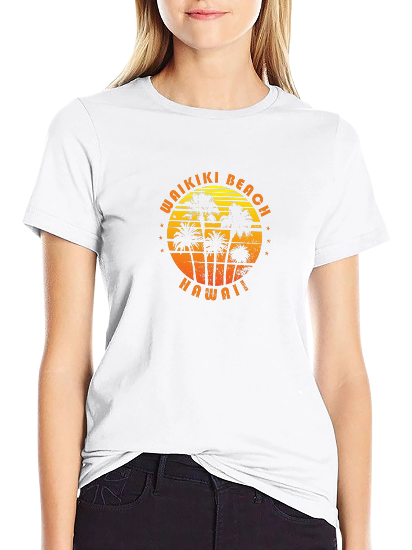 Waikiki Beach Hawaii Palm Tree Graphic T-Shirt