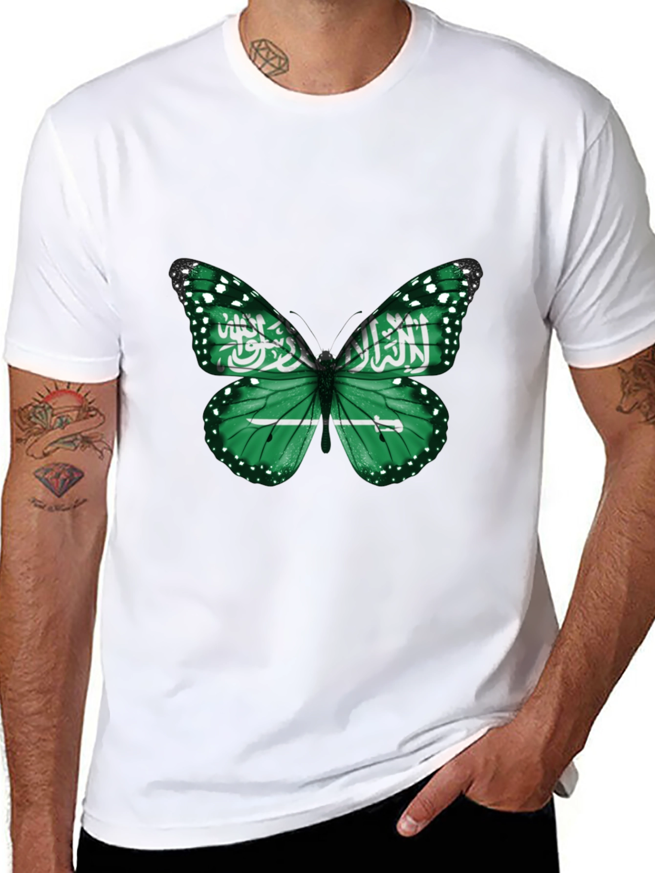 Saudi Arabia Flag Butterfly Black T-Shirt