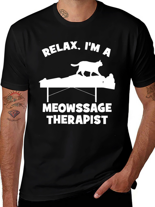 Relax Im a Meowssage Therapist Black T-Shirt