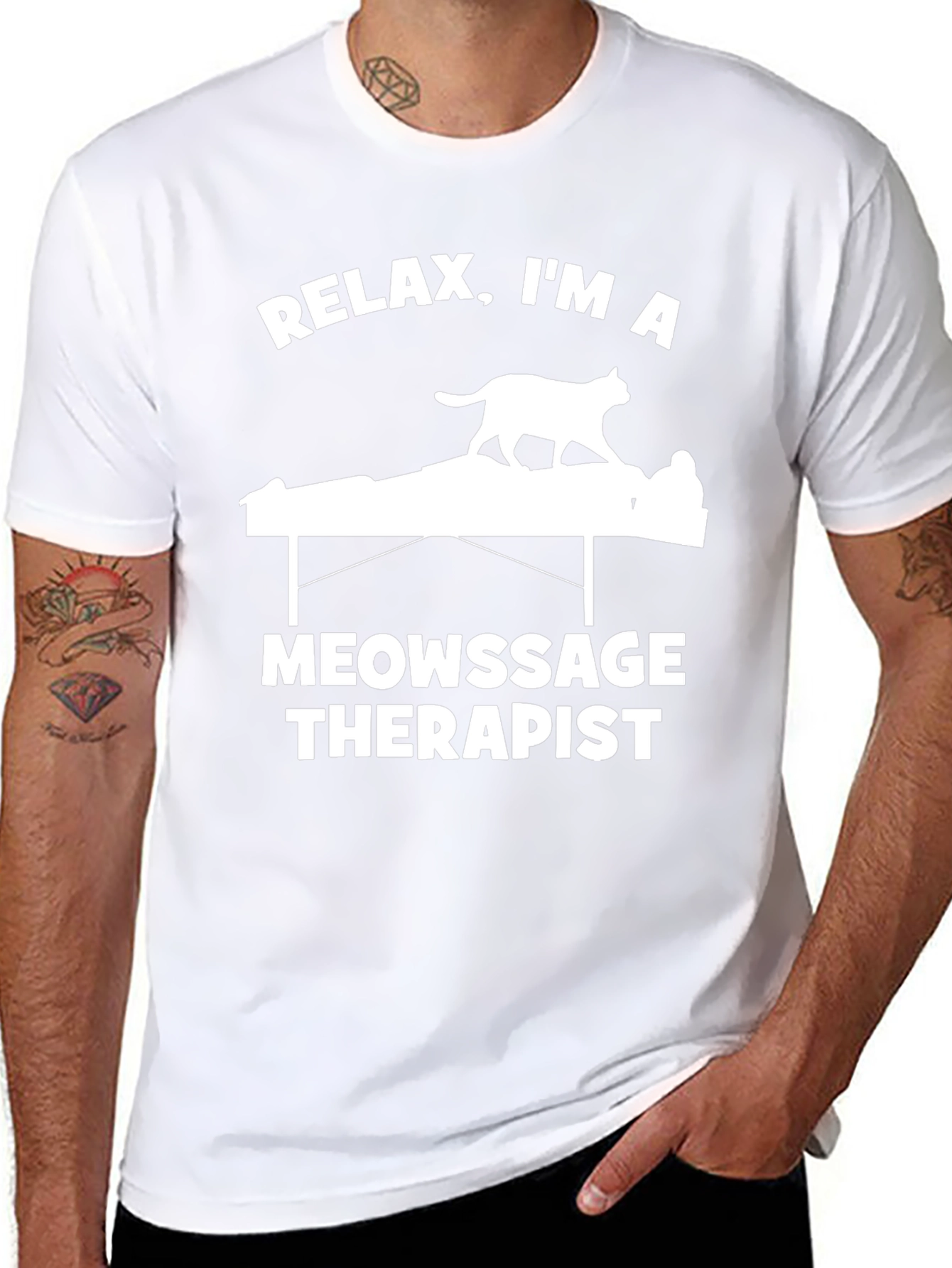 Relax Im a Meowssage Therapist Black T-Shirt