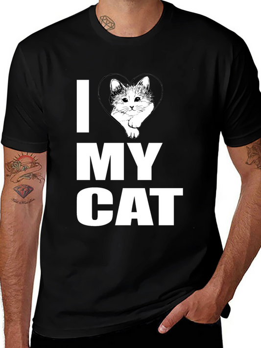 I Heart My Cat Graphic T-Shirt Black Cotton