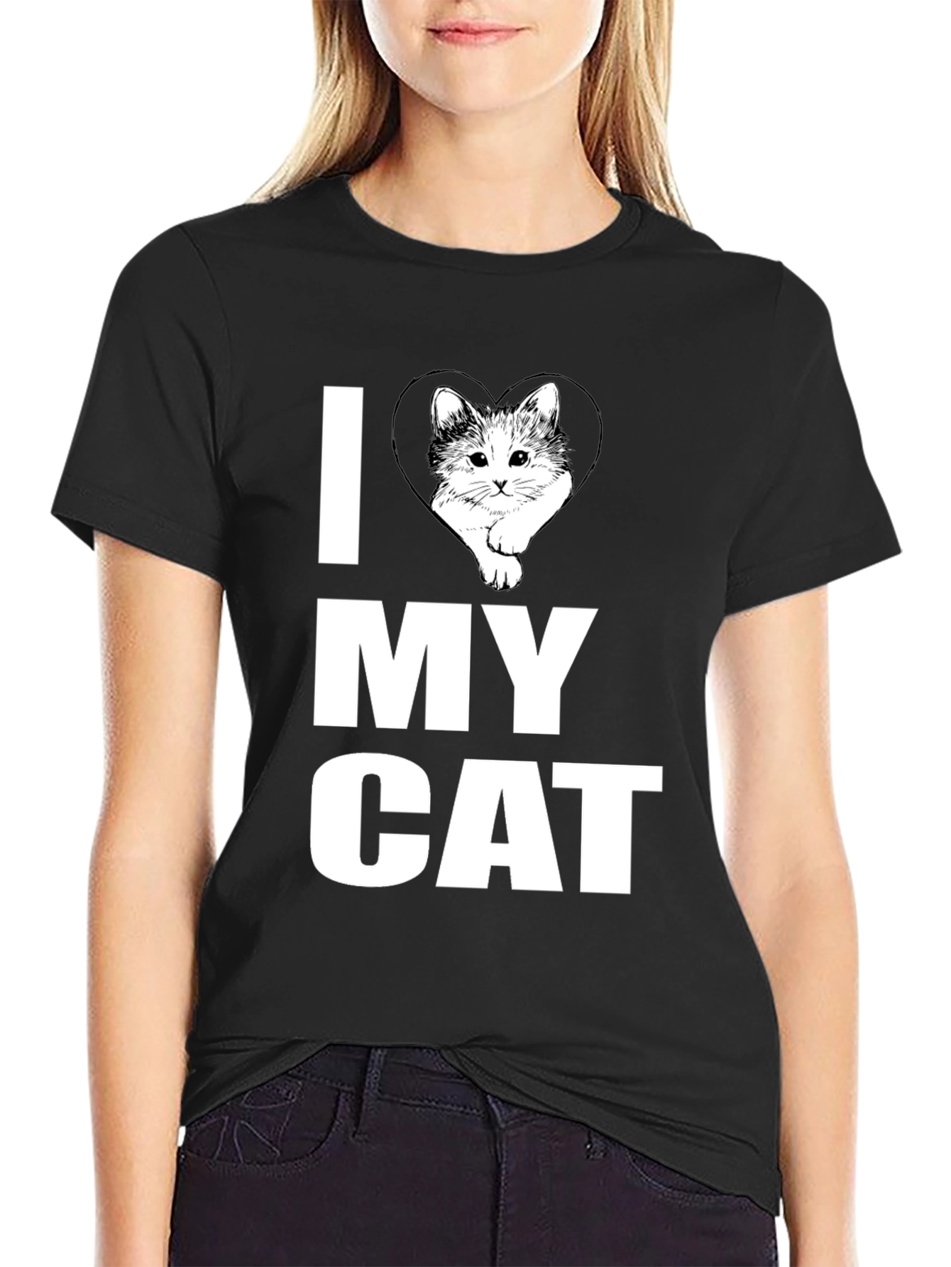 I Heart My Cat Graphic T-Shirt Black Cotton