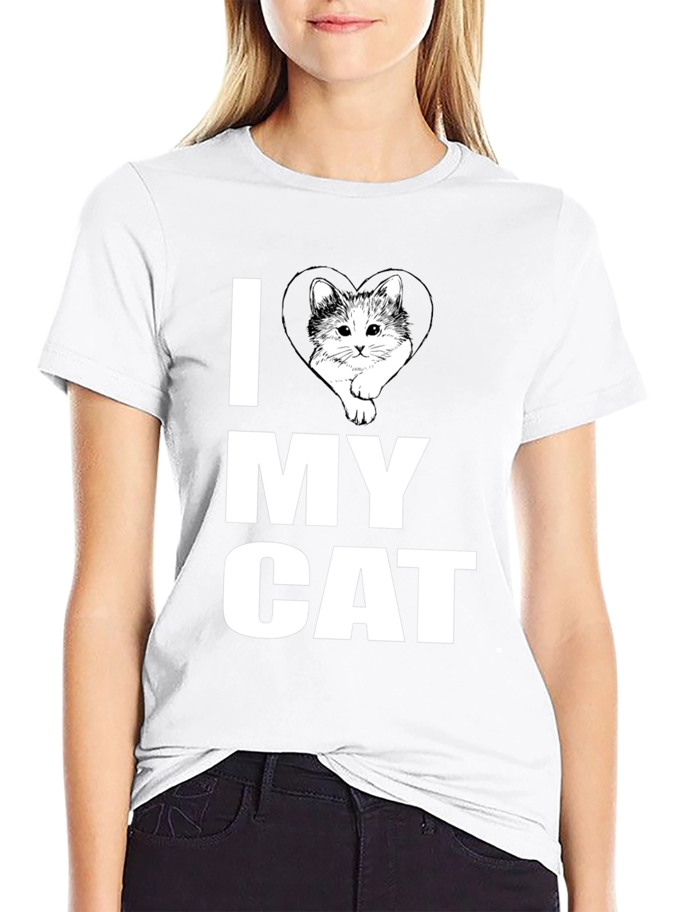 I Heart My Cat Graphic T-Shirt Black Cotton