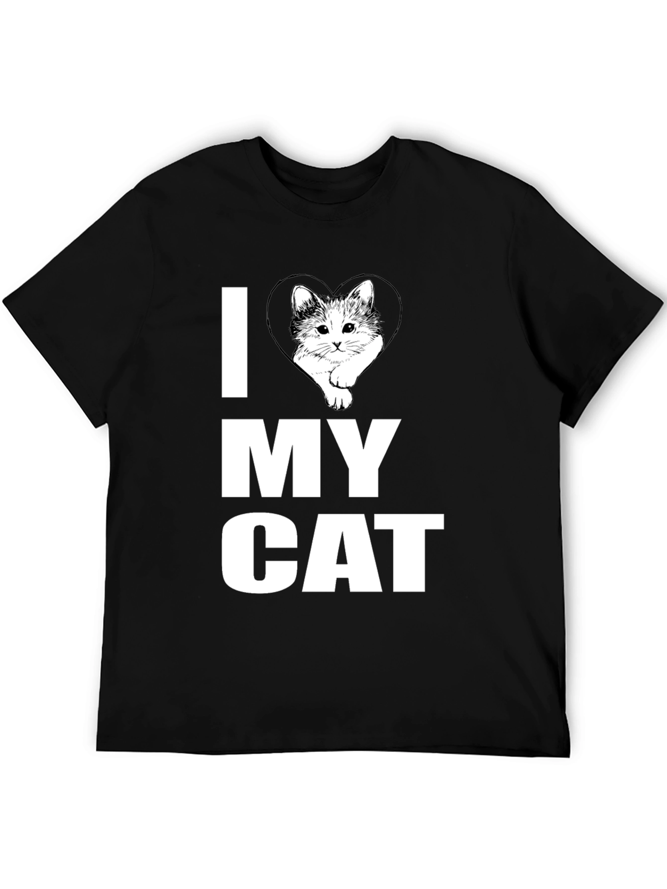 I Heart My Cat Graphic T-Shirt Black Cotton