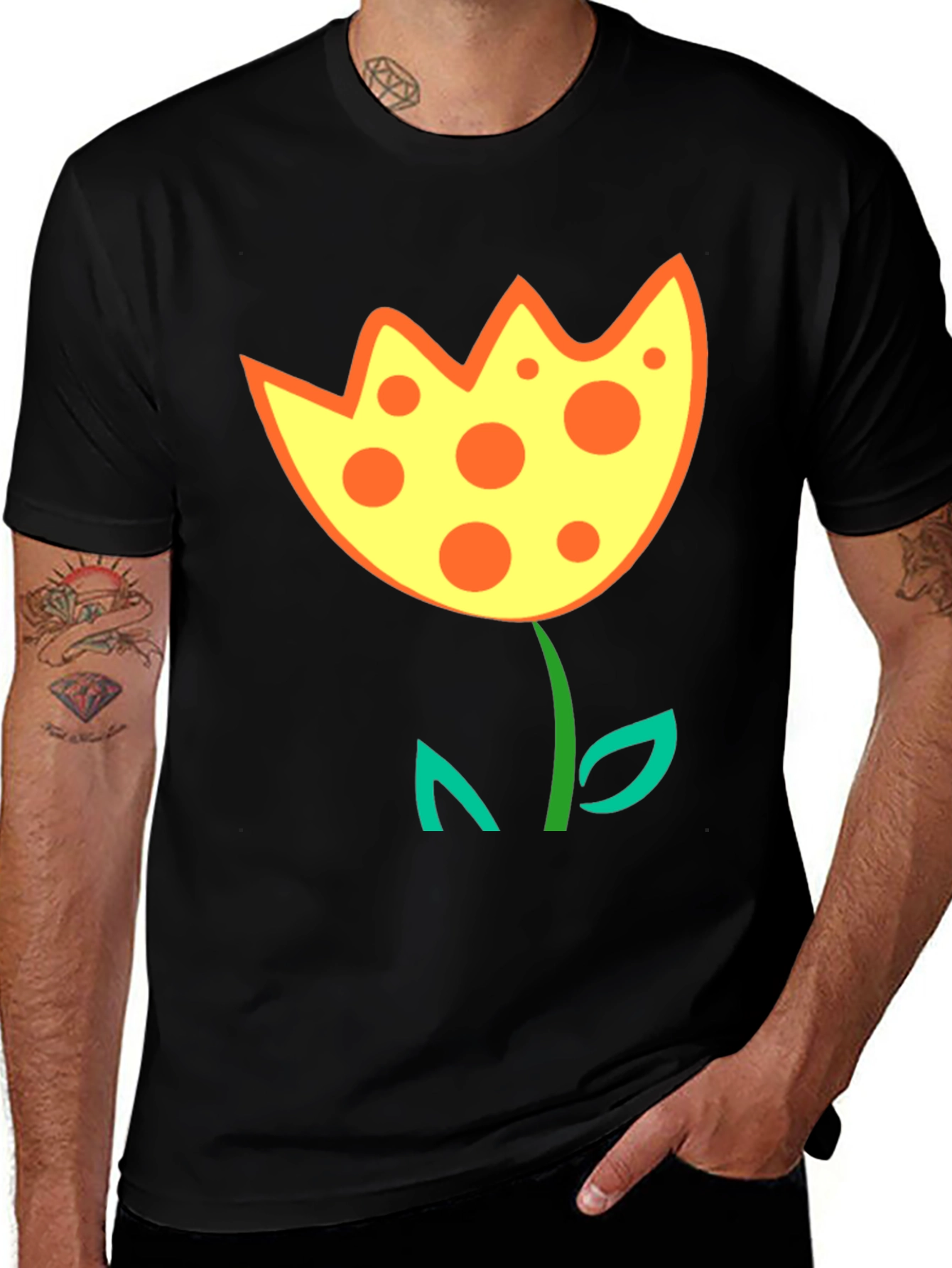 Funky Flower Graphic T-Shirt - Black Cotton Tee