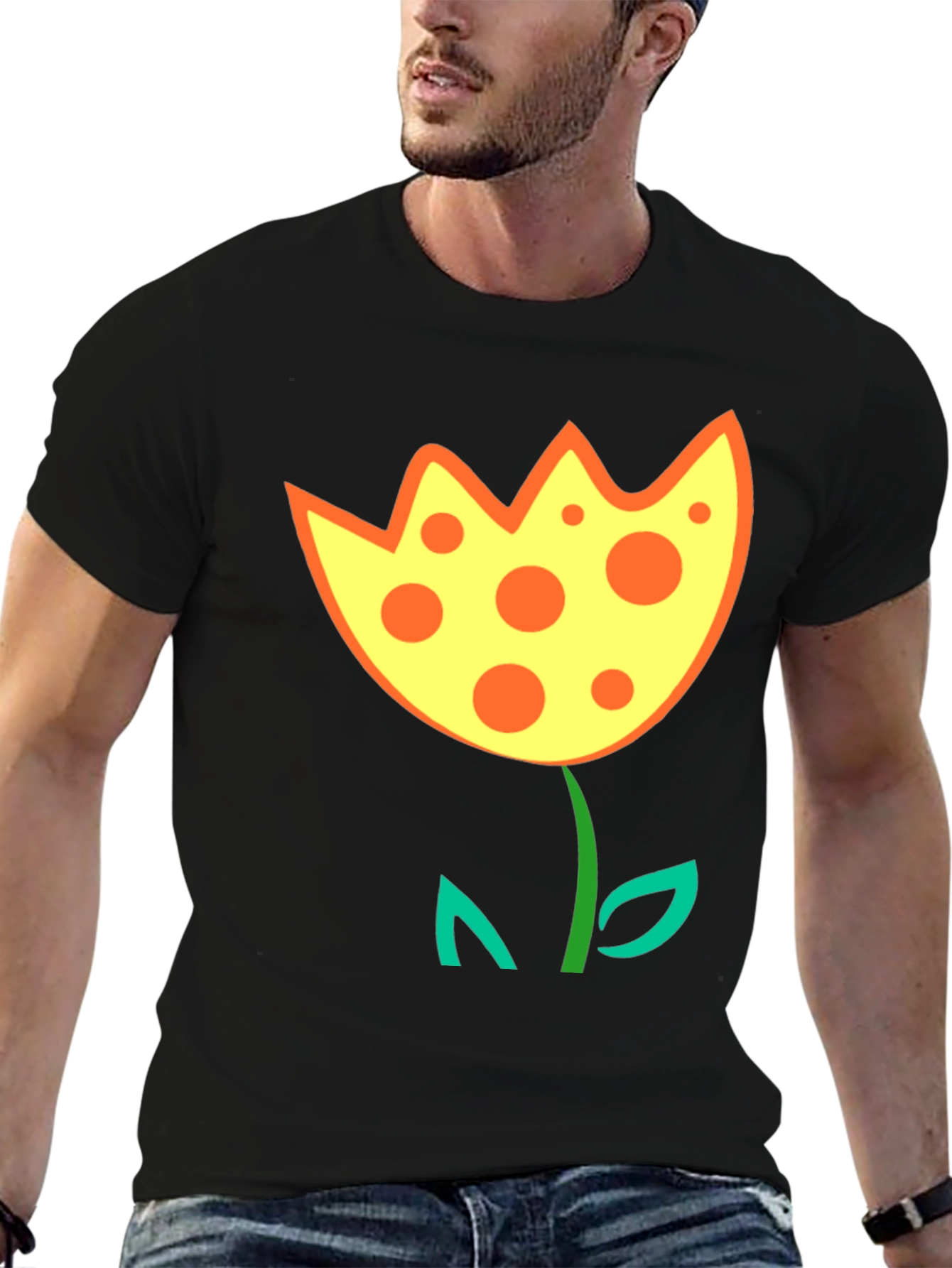Funky Flower Graphic T-Shirt - Black Cotton Tee