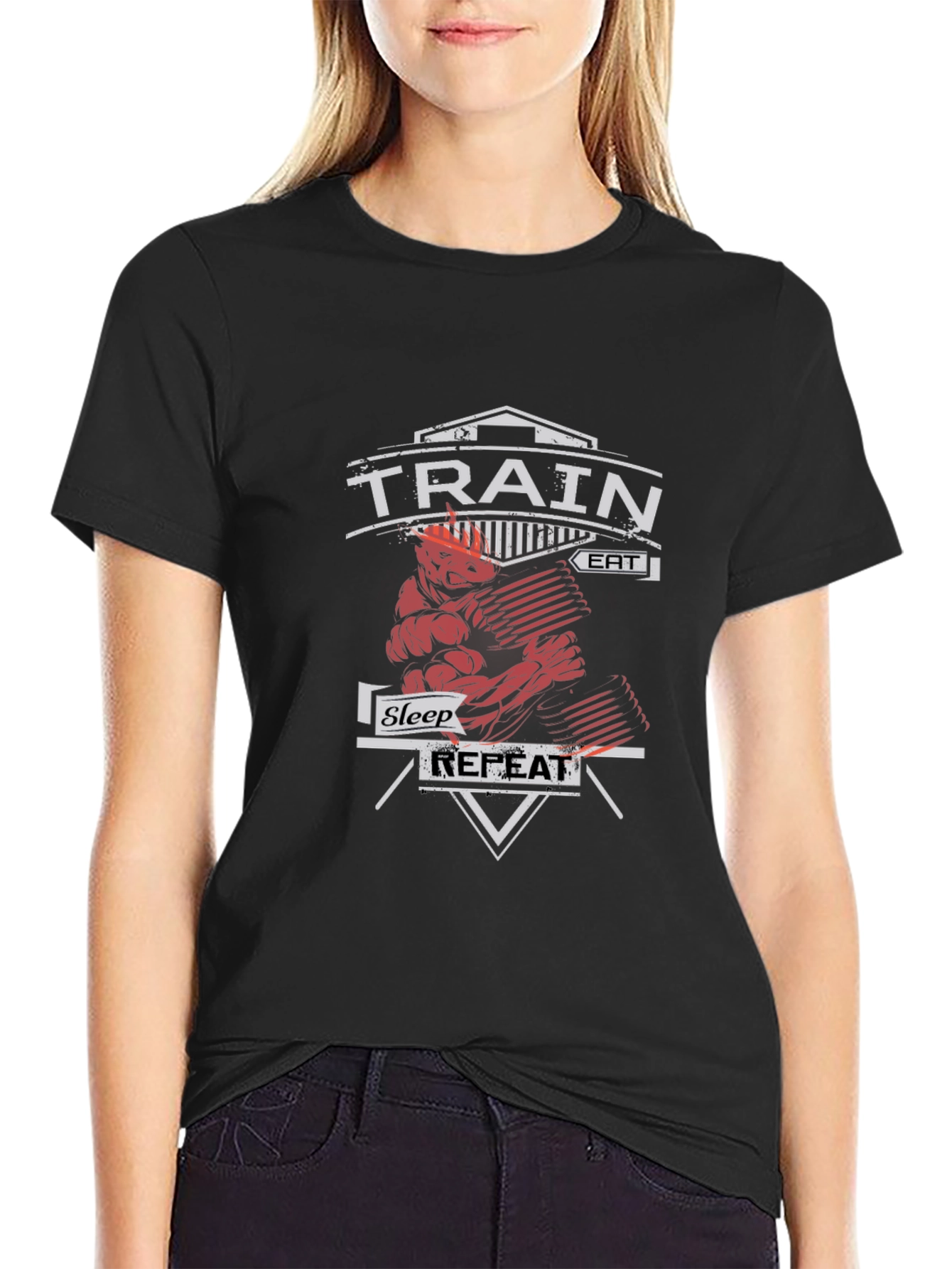 Train Eat Sleep Repeat Gym Workout Black T-Shirt