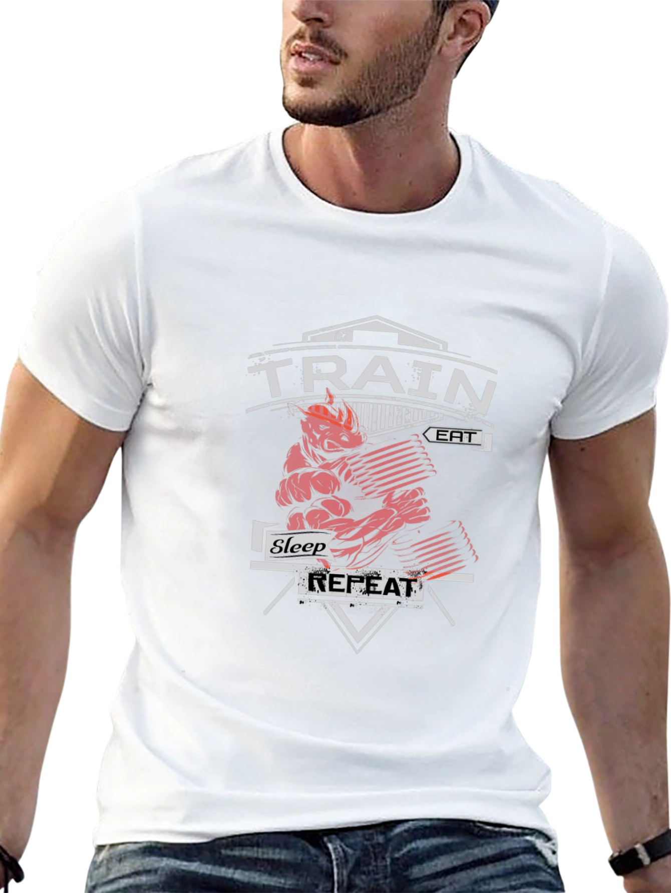Train Eat Sleep Repeat Gym Workout Black T-Shirt