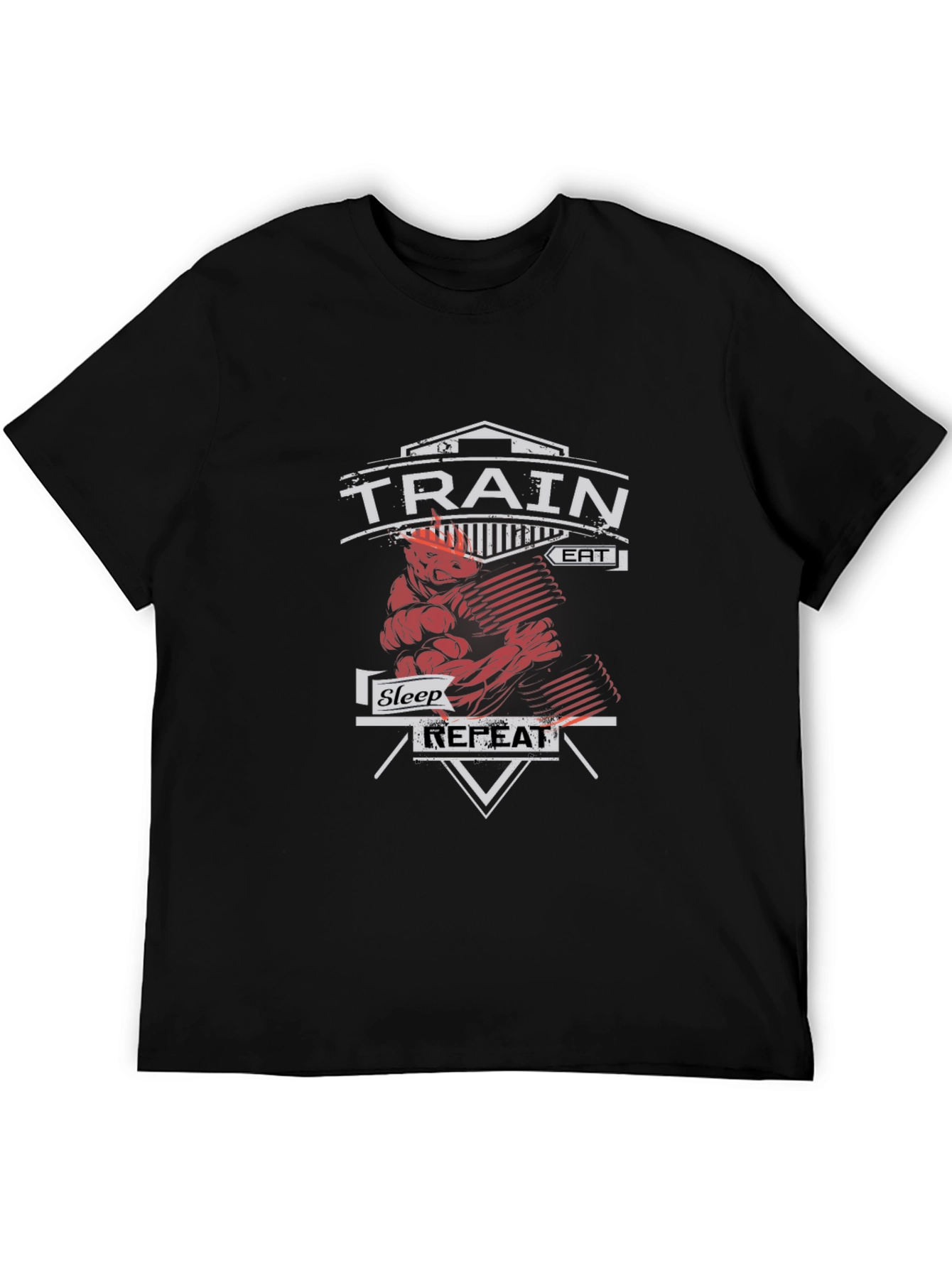Train Eat Sleep Repeat Gym Workout Black T-Shirt
