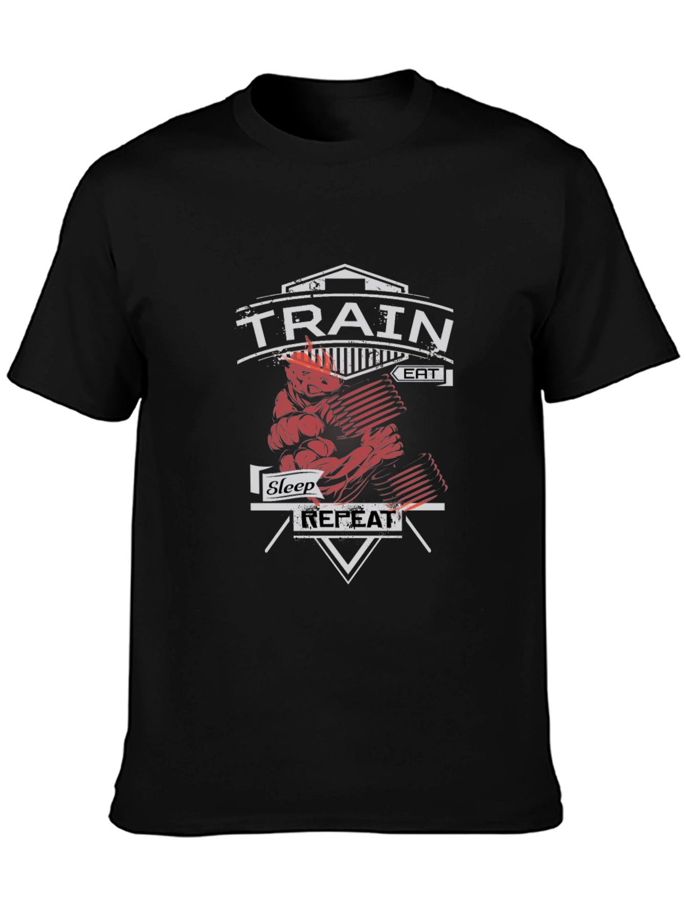 Train Eat Sleep Repeat Gym Workout Black T-Shirt