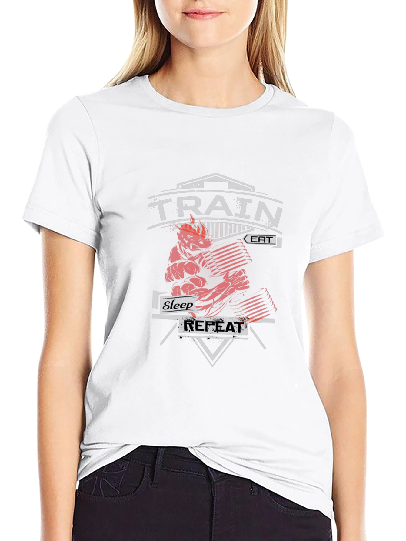 Train Eat Sleep Repeat Gym Workout Black T-Shirt