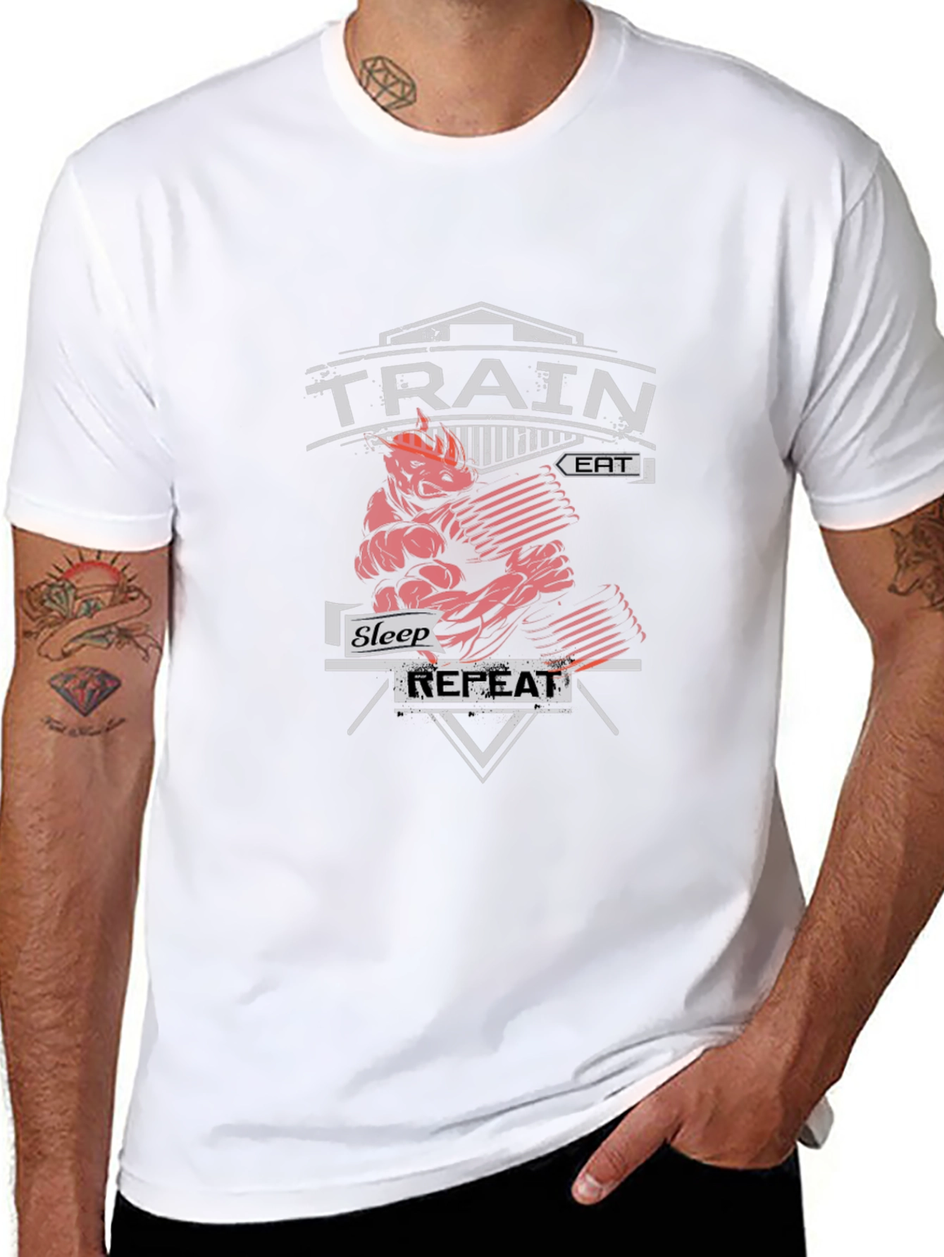 Train Eat Sleep Repeat Gym Workout Black T-Shirt