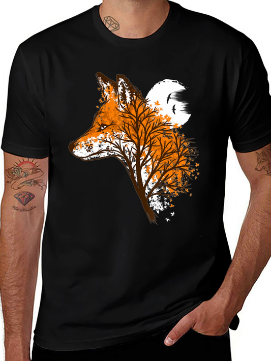 Fox Silhouette Tree Graphic Tee - Nature Inspired Black T-Shirt