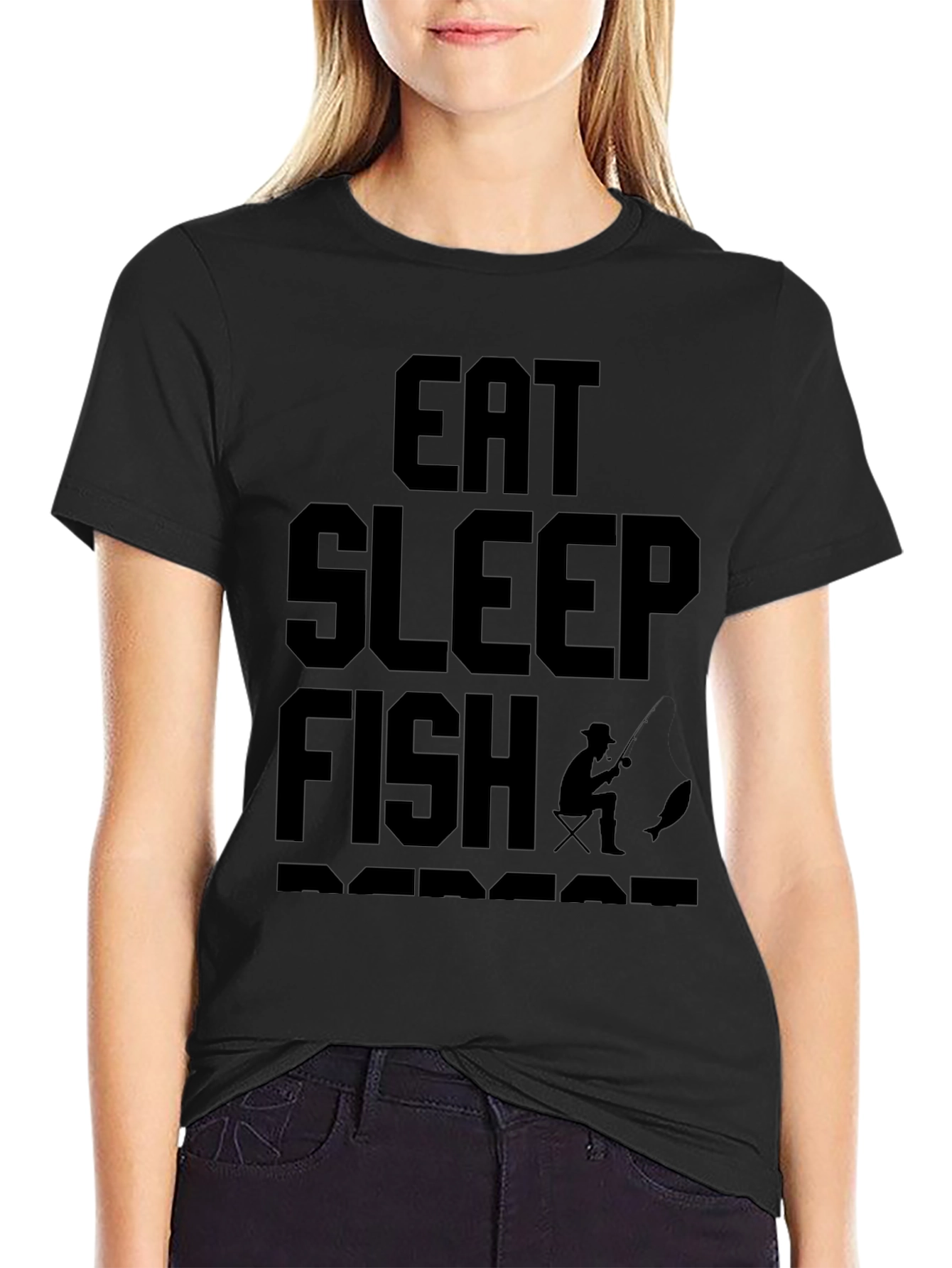 Eat Sleep Fish Repeat Mens Black Graphic T-Shirt