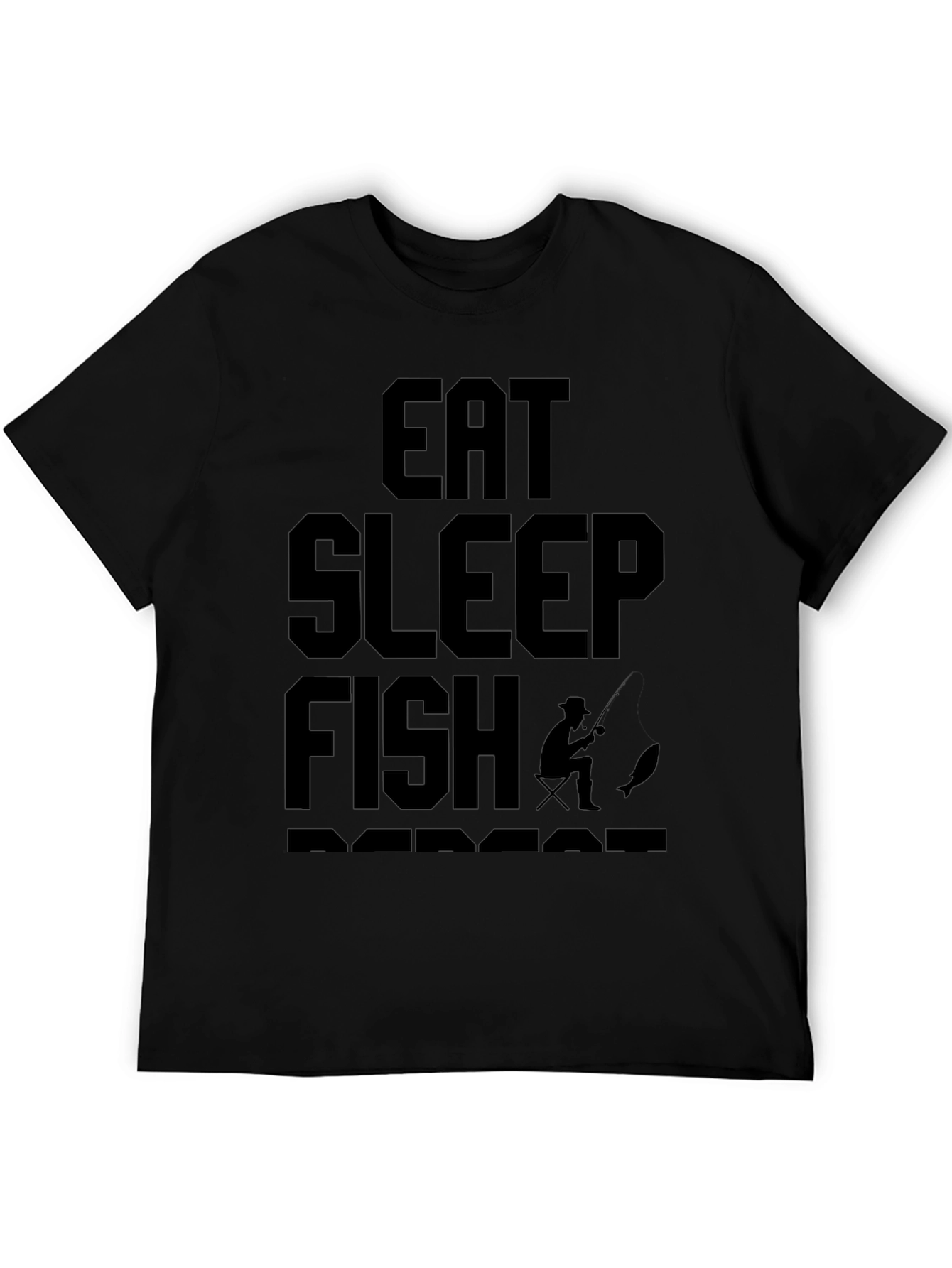 Eat Sleep Fish Repeat Mens Black Graphic T-Shirt