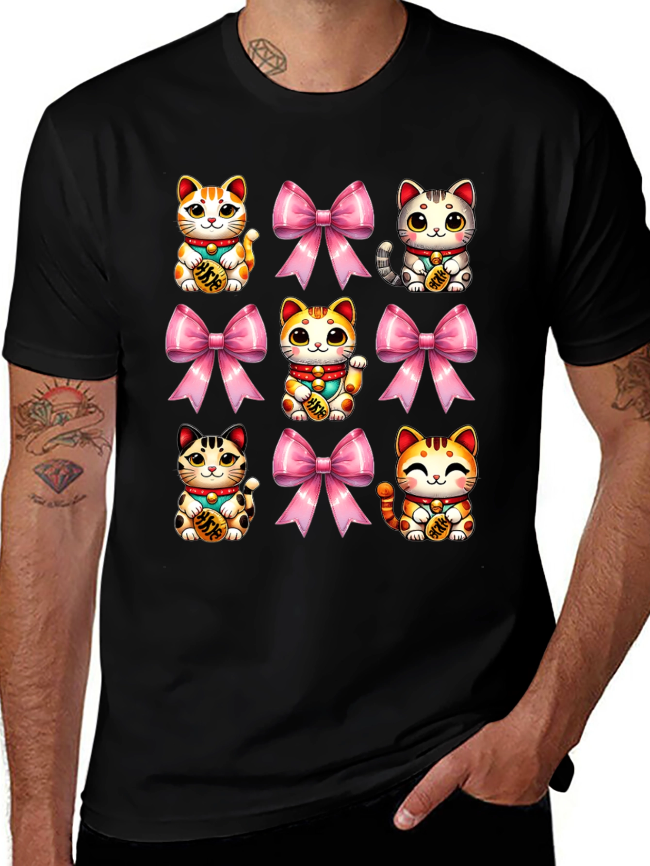 Lucky Cat & Bow T-Shirt - Kawaii Style