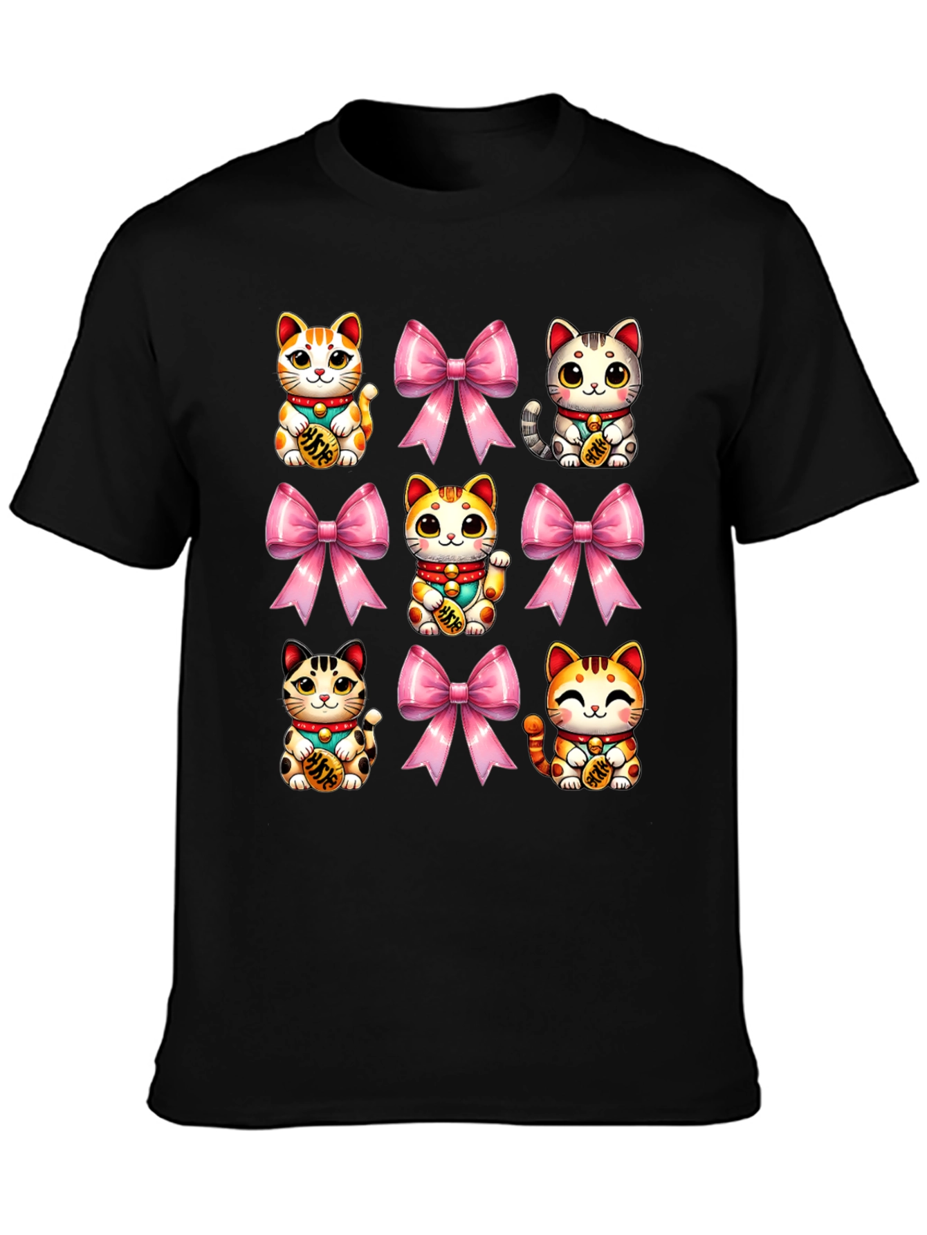 Lucky Cat & Bow T-Shirt - Kawaii Style