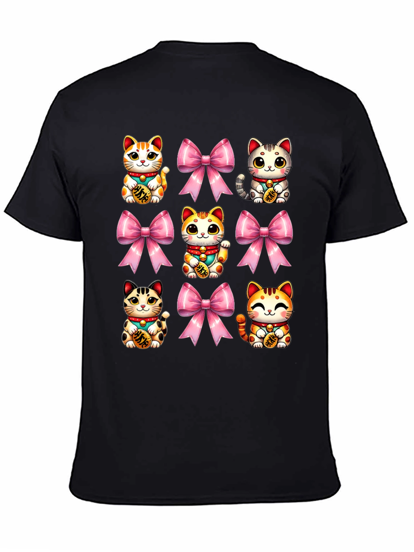 Lucky Cat & Bow T-Shirt - Kawaii Style