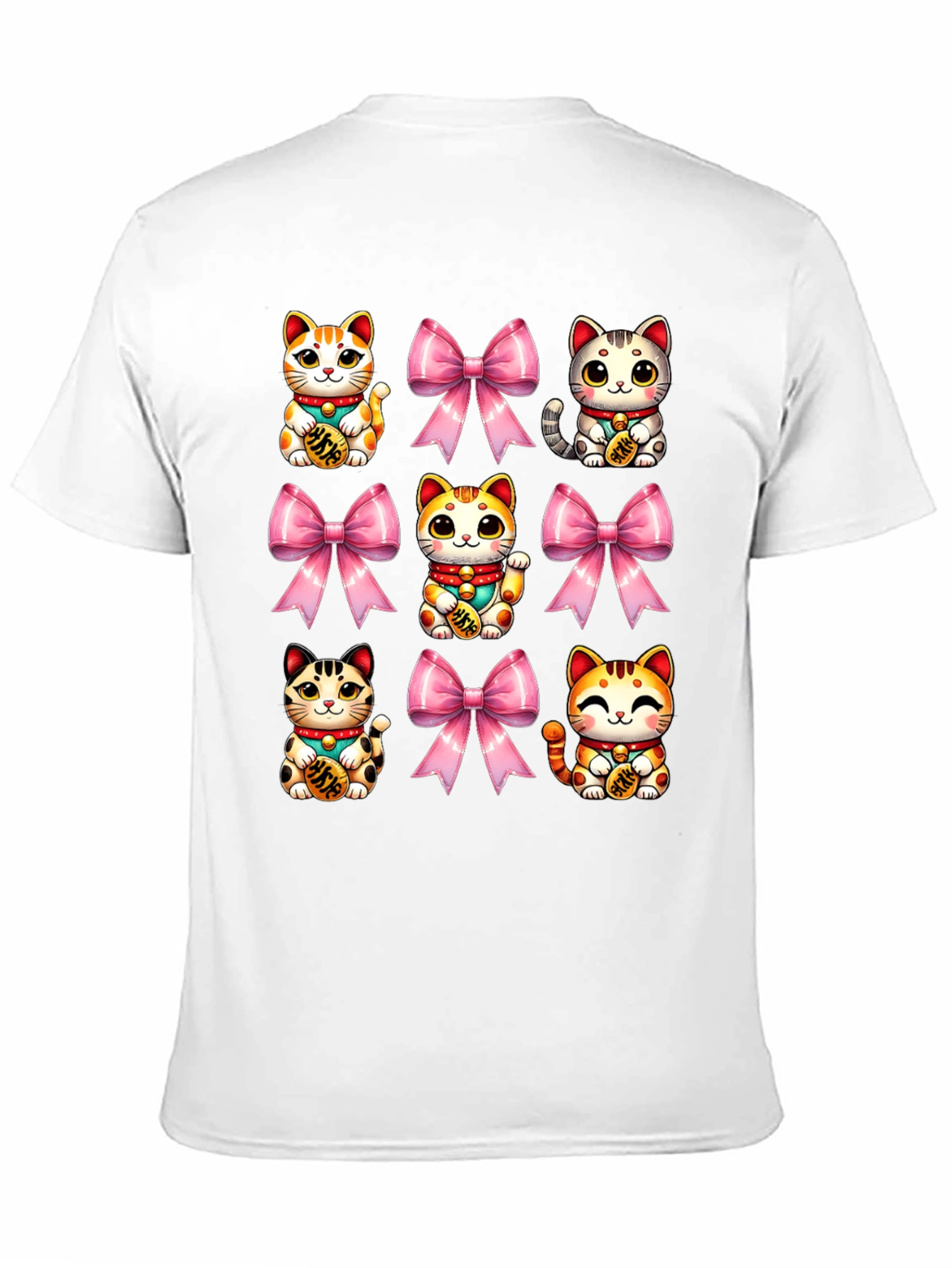 Lucky Cat & Bow T-Shirt - Kawaii Style