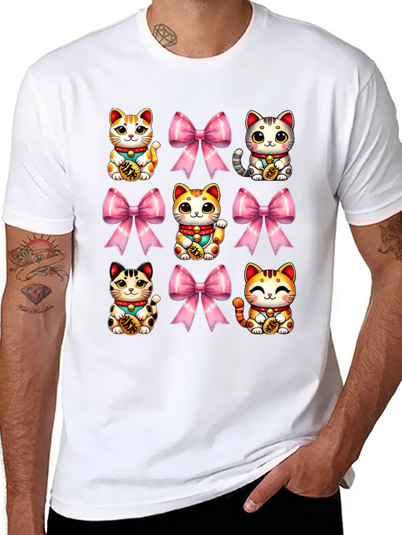 Lucky Cat & Bow T-Shirt - Kawaii Style