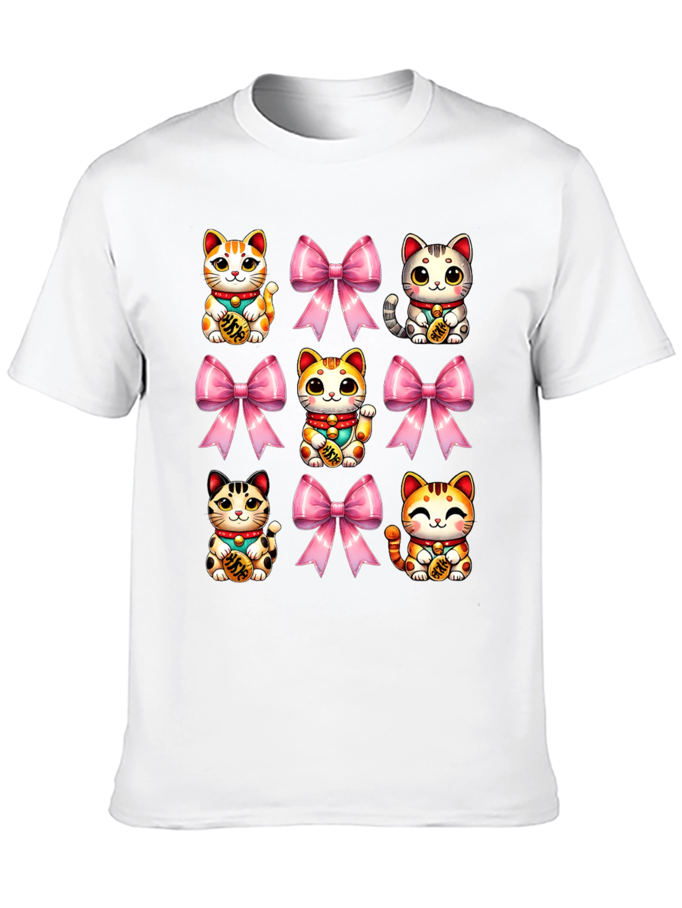 Lucky Cat & Bow T-Shirt - Kawaii Style