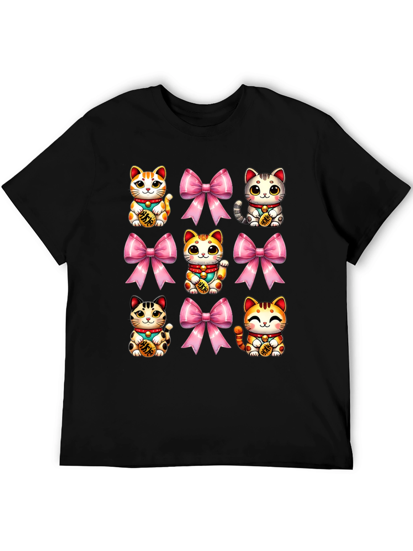Lucky Cat & Bow T-Shirt - Kawaii Style