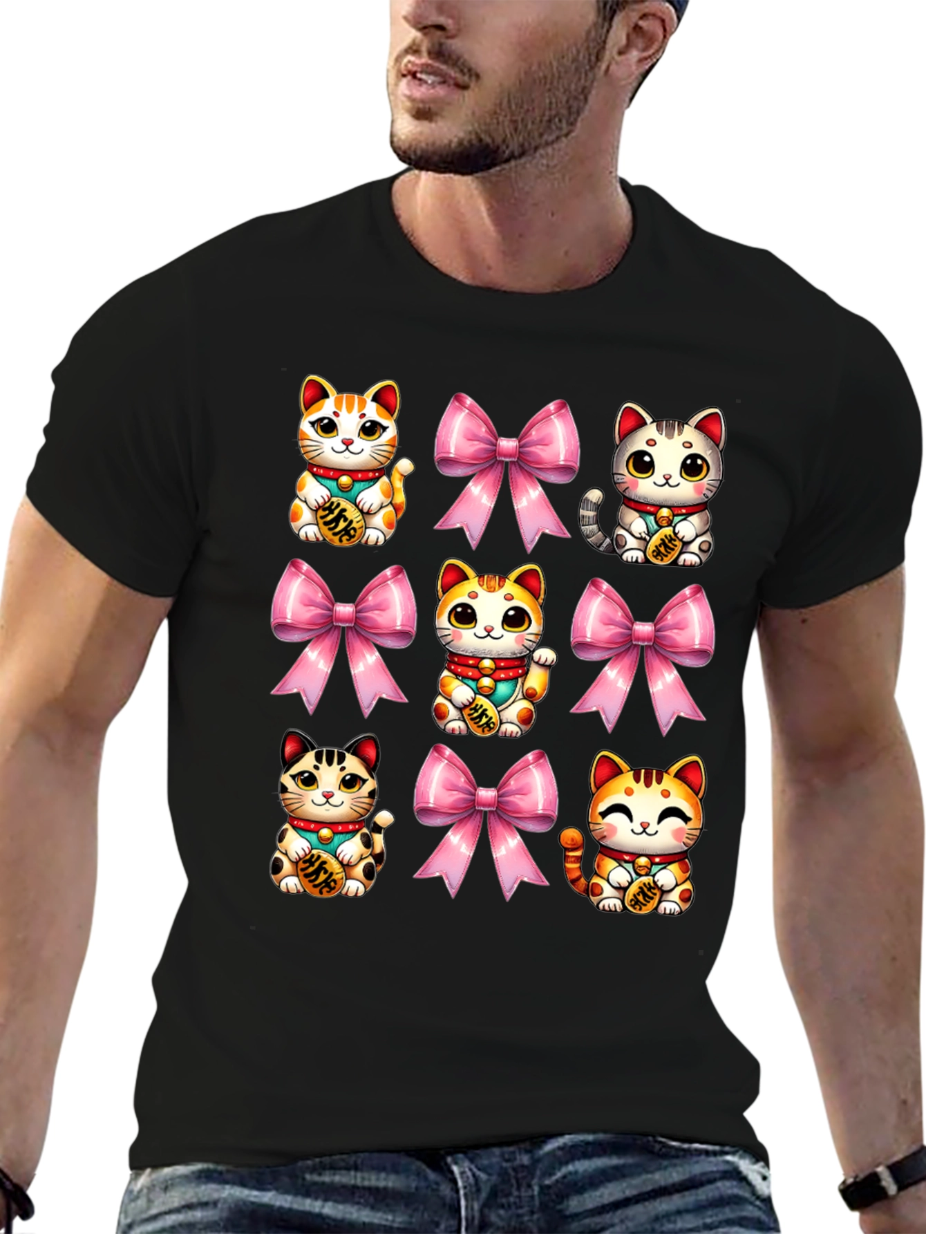 Lucky Cat & Bow T-Shirt - Kawaii Style