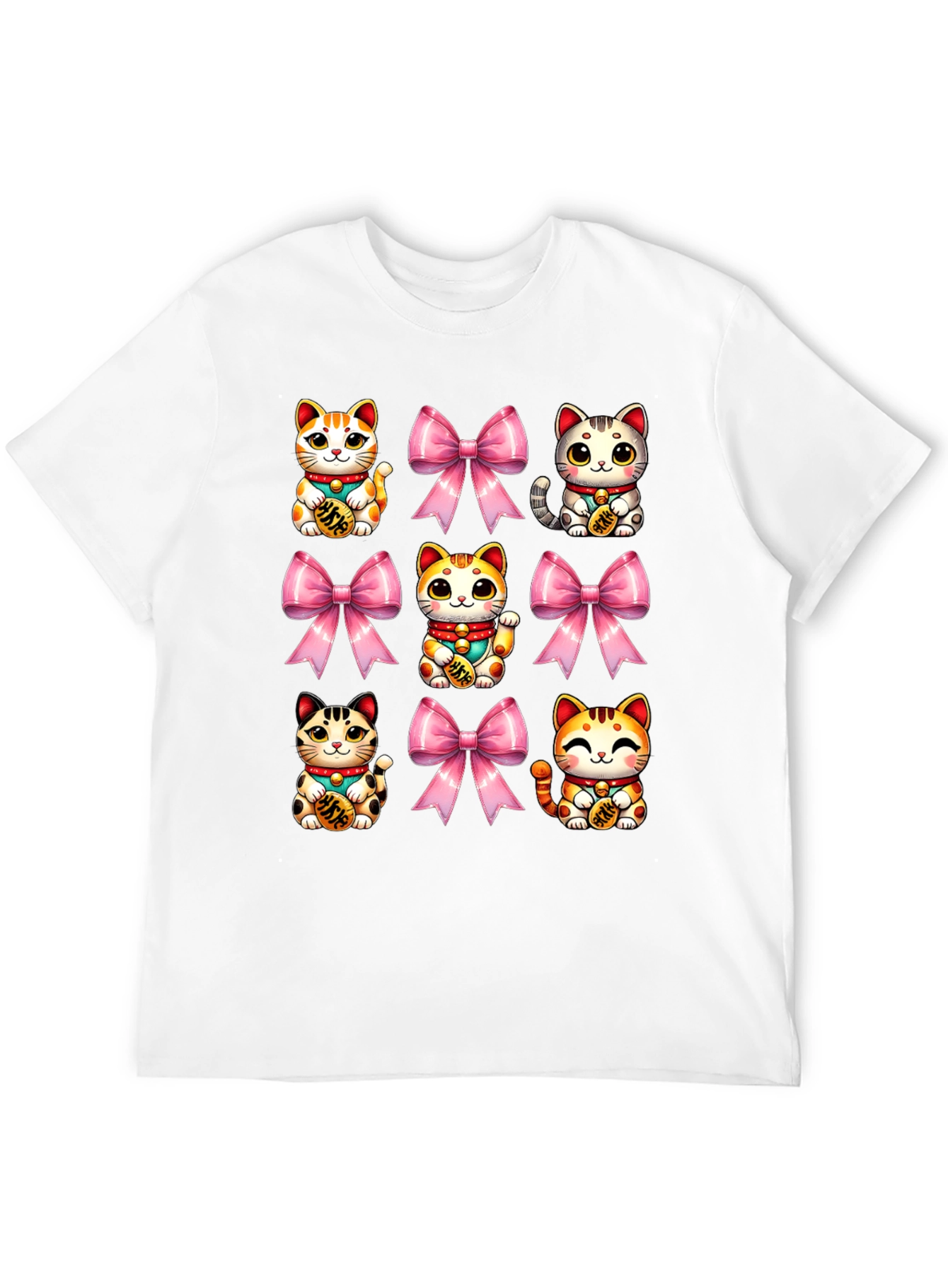 Lucky Cat & Bow T-Shirt - Kawaii Style