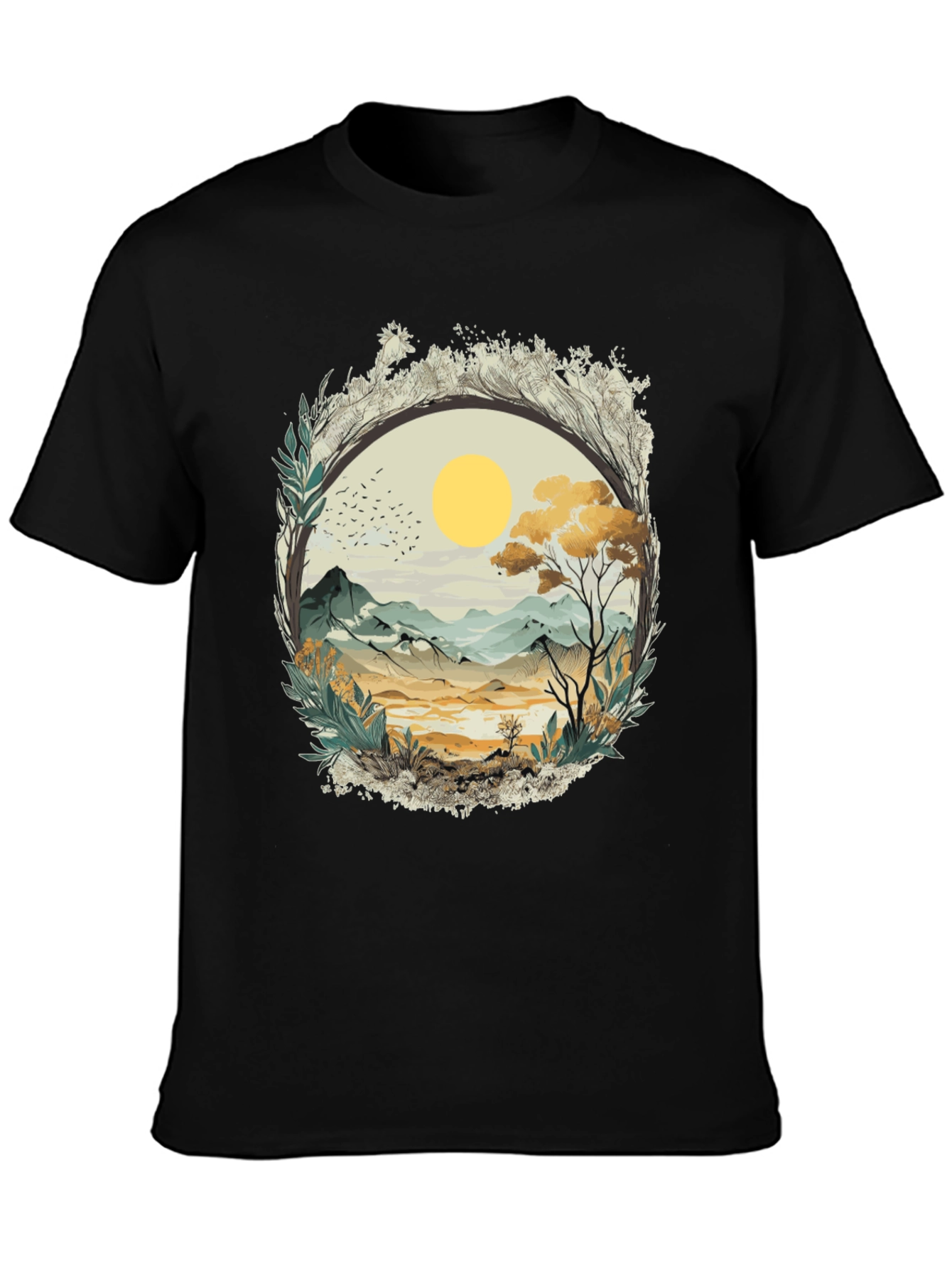 Nature Scene Graphic Tee - Black Cotton Comfort