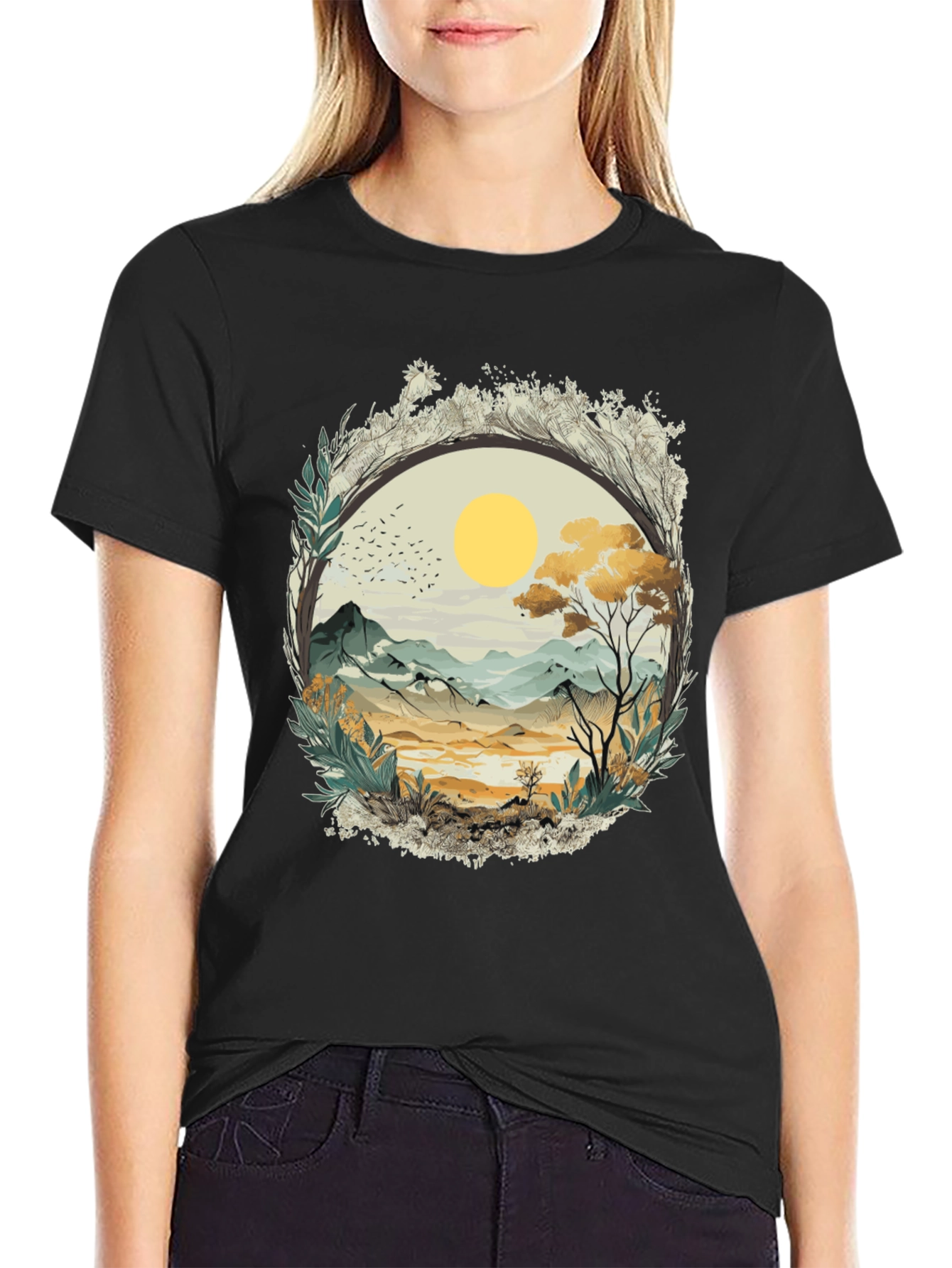 Nature Scene Graphic Tee - Black Cotton Comfort