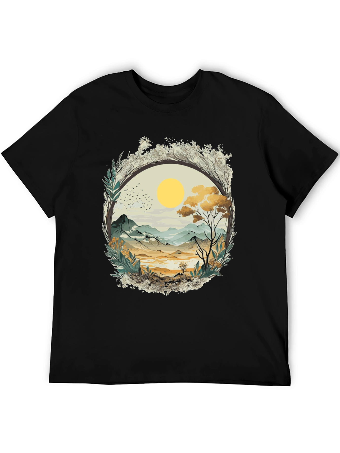 Nature Scene Graphic Tee - Black Cotton Comfort