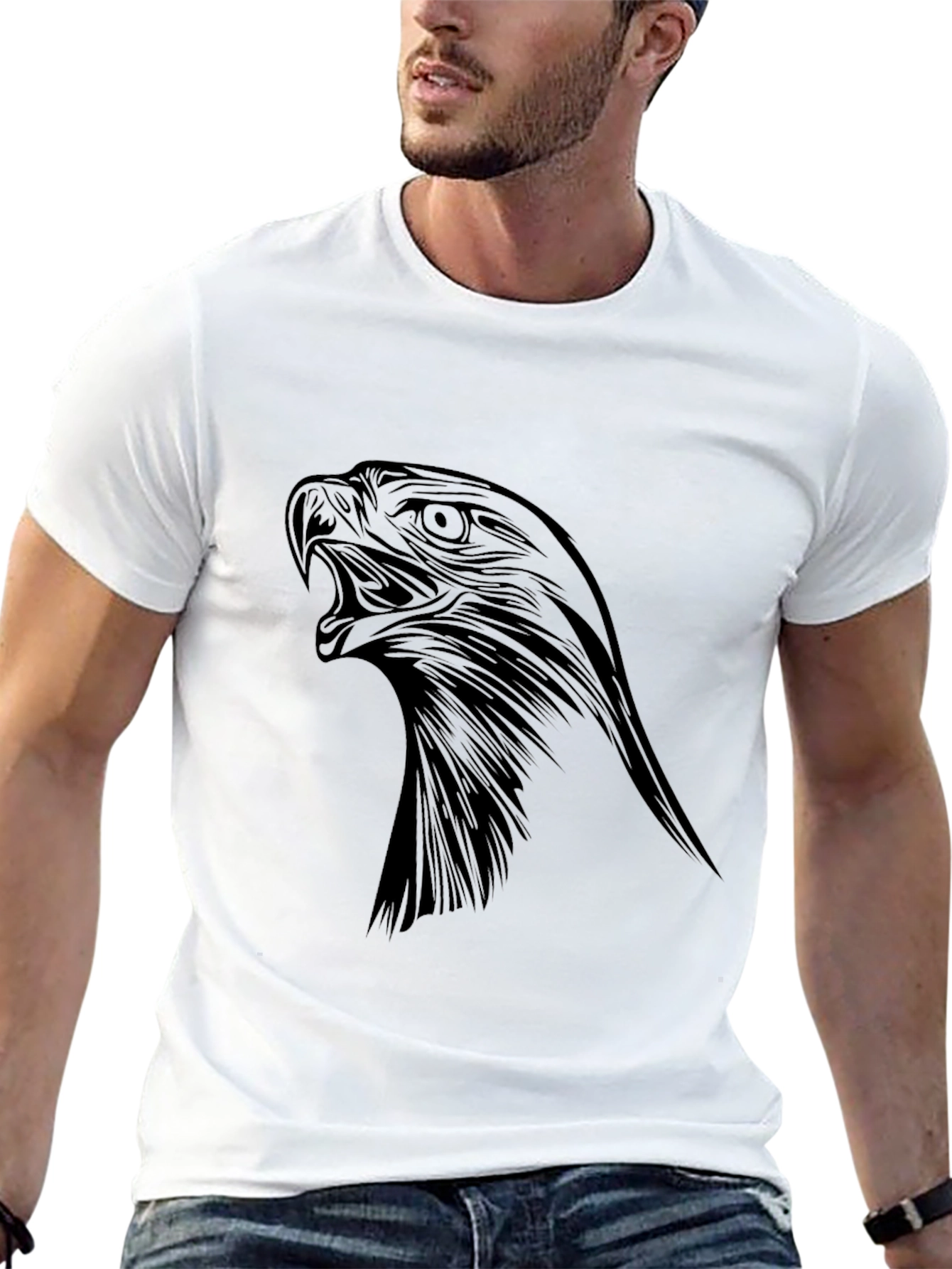 Mens Black Eagle Graphic Tee - Bold Statement Shirt