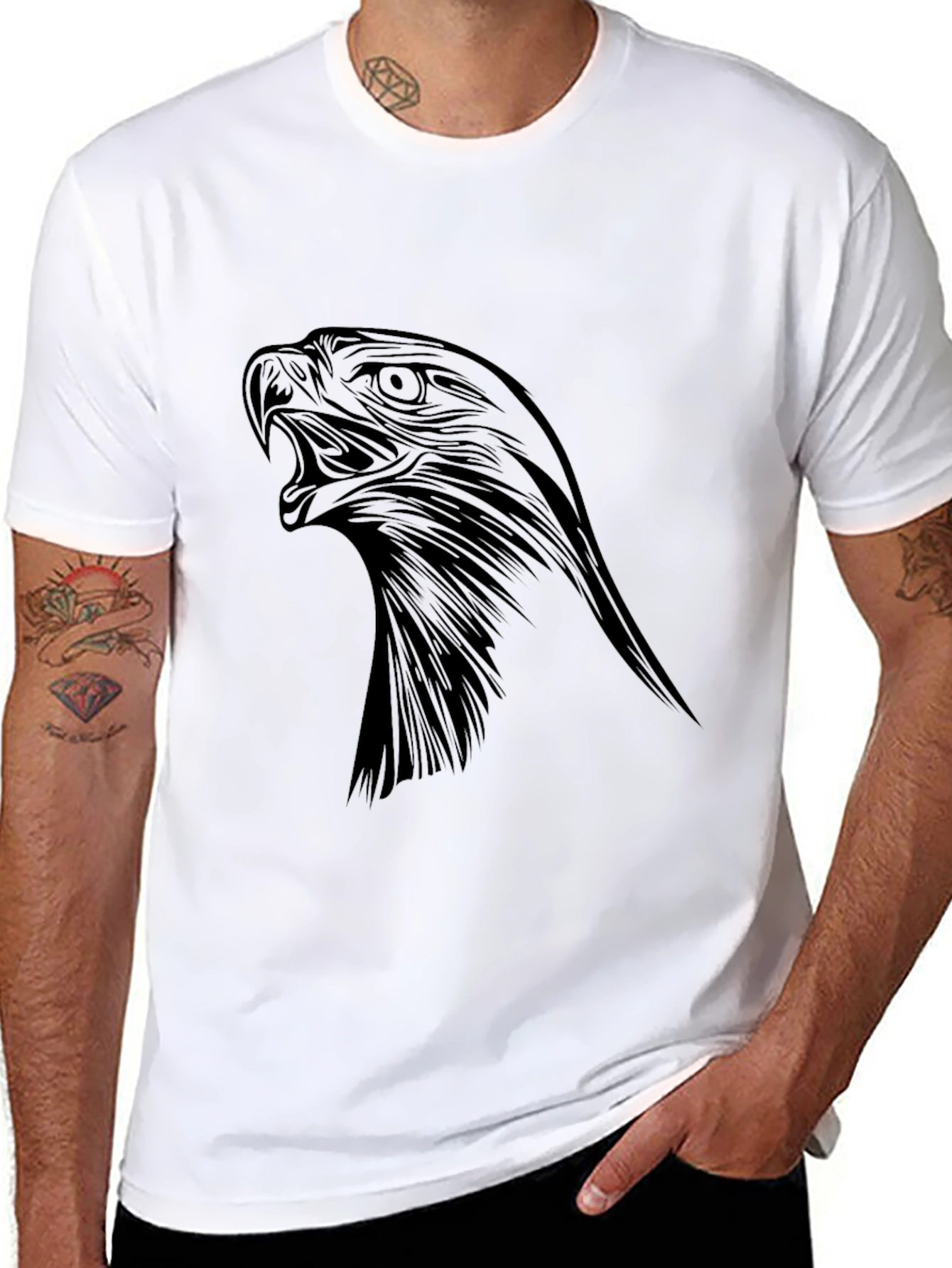 Mens Black Eagle Graphic Tee - Bold Statement Shirt