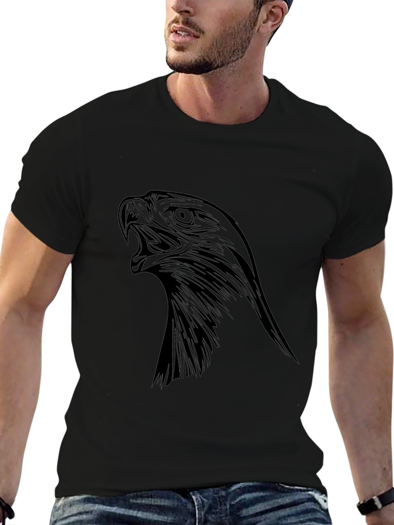 Mens Black Eagle Graphic Tee - Bold Statement Shirt