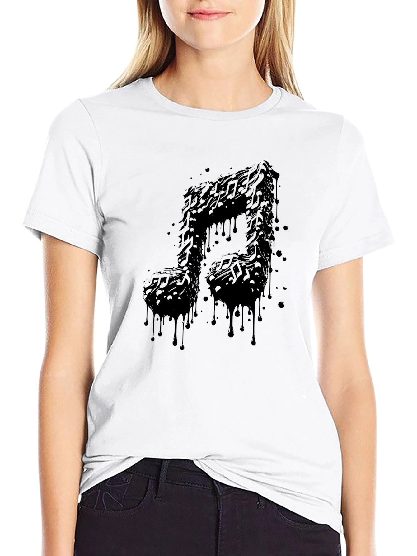 Musical Note Graphic Tee - Black