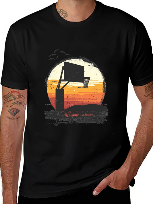 Sunset Basketball Hoop Graphic Tee