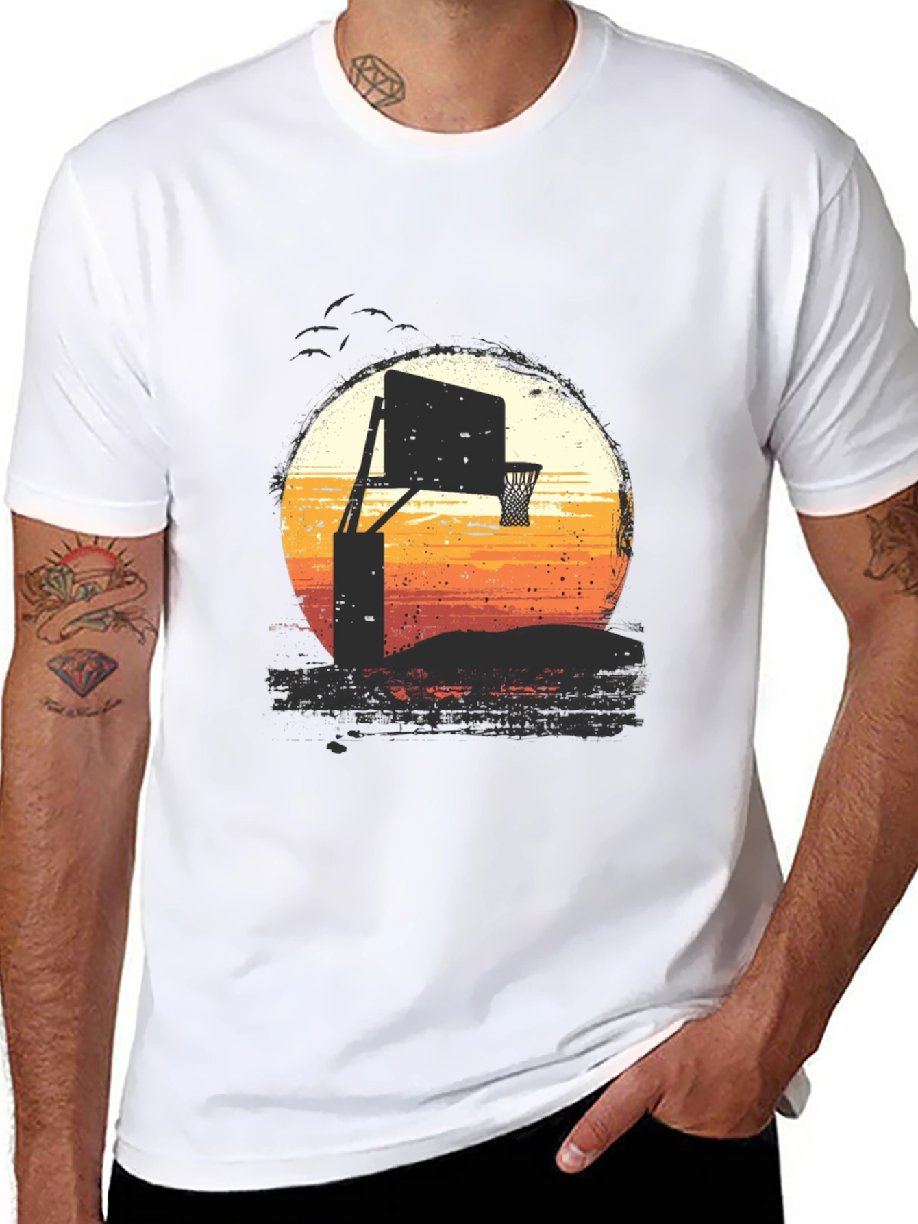 Sunset Basketball Hoop Graphic Tee