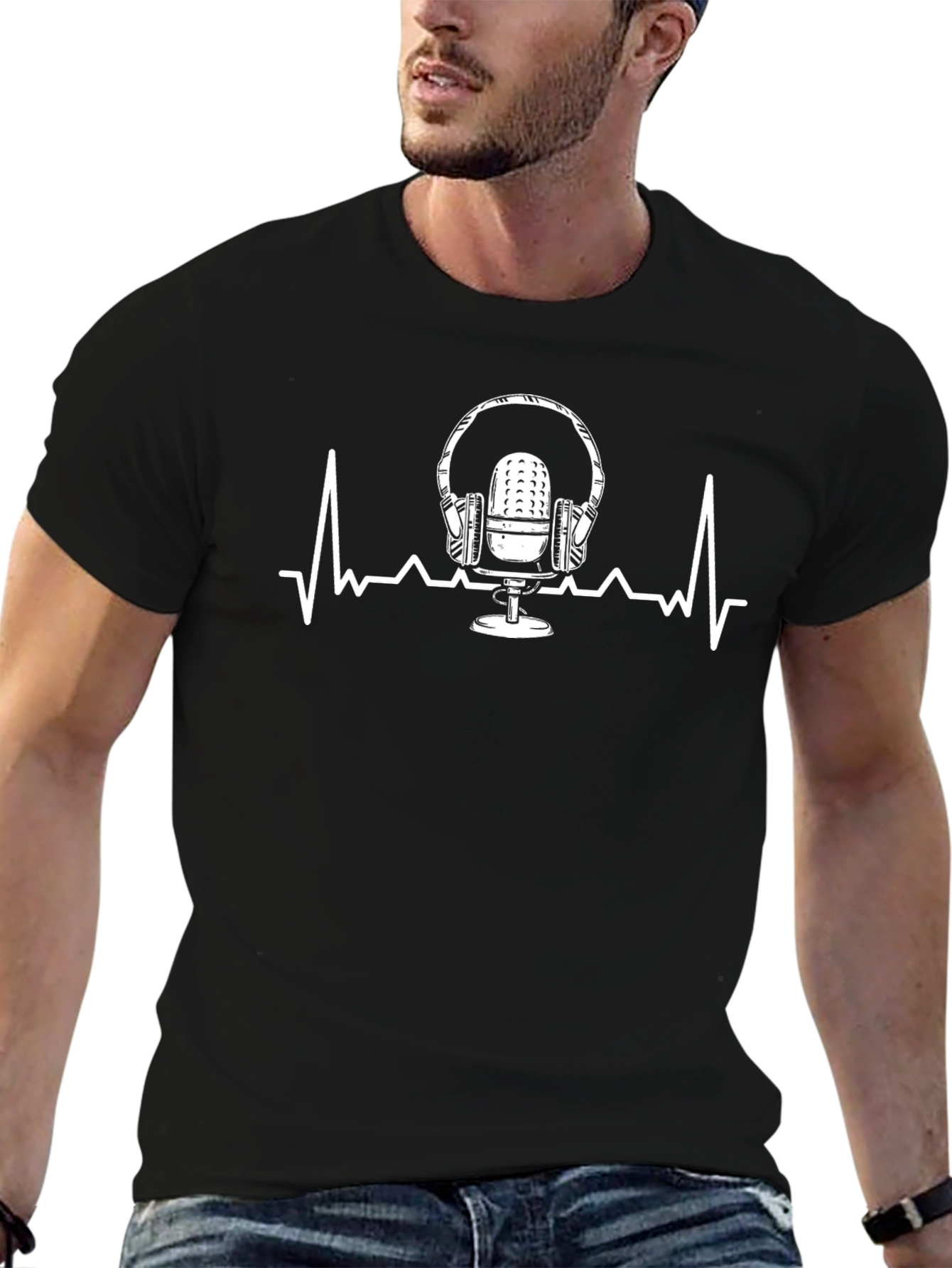 Podcast Life T-Shirt - Microphone & Heartbeat Graphic Tee