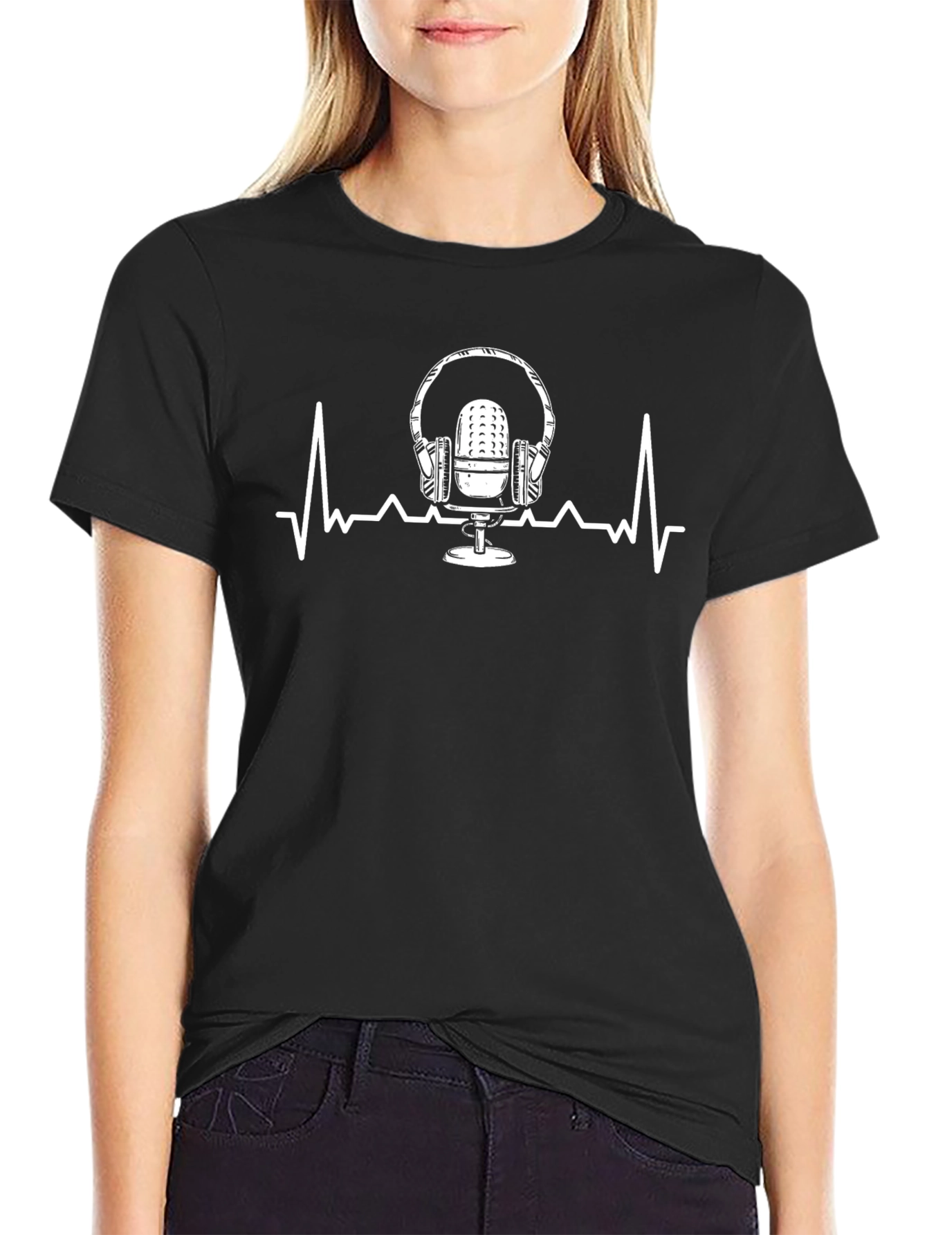 Podcast Life T-Shirt - Microphone & Heartbeat Graphic Tee