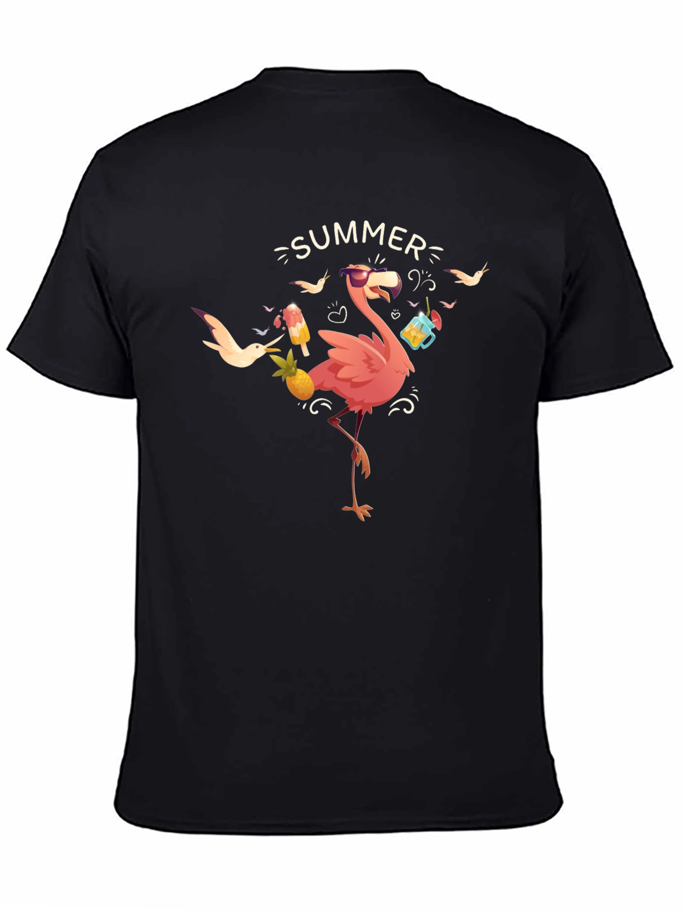 Summer Flamingo Graphic Tee - Black Casual T-Shirt