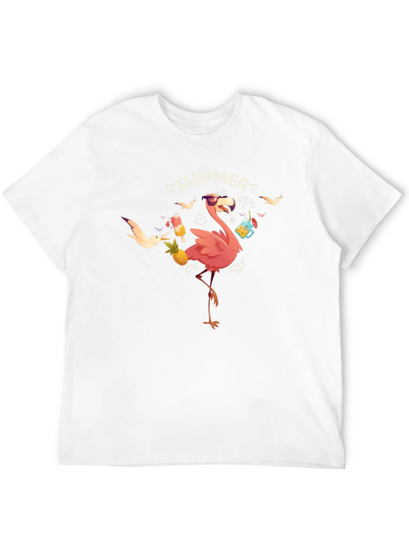 Summer Flamingo Graphic Tee - Black Casual T-Shirt