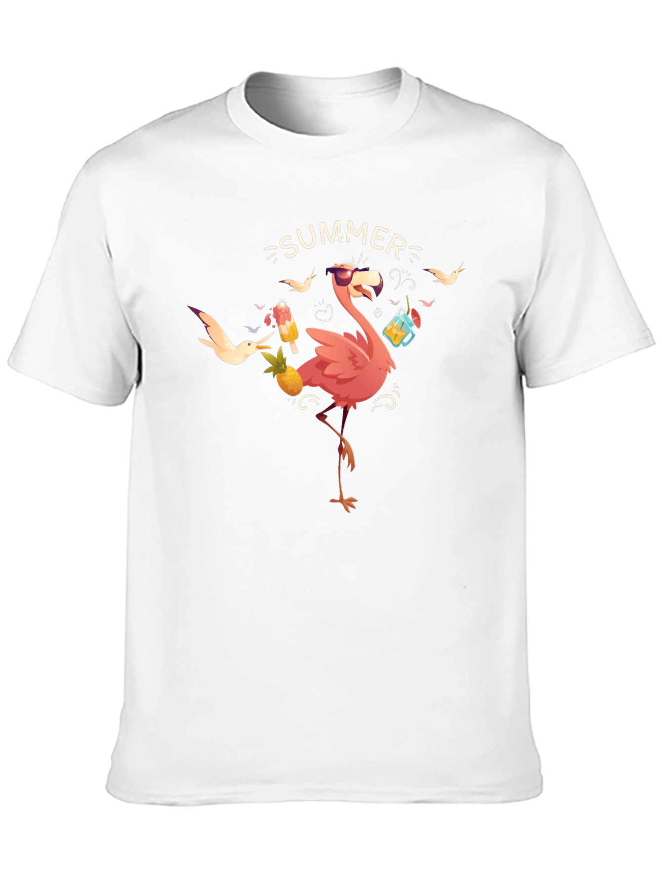 Summer Flamingo Graphic Tee - Black Casual T-Shirt