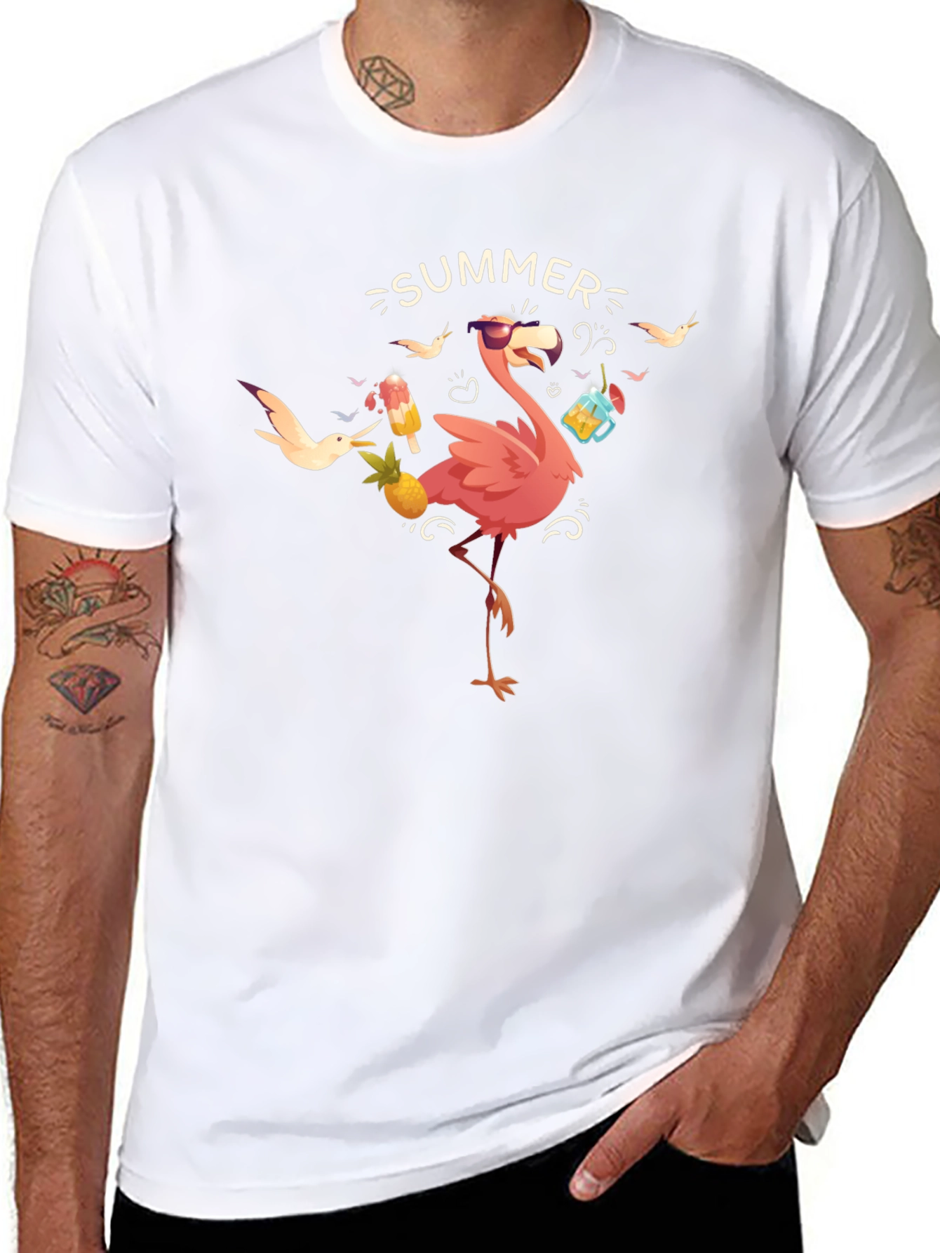 Summer Flamingo Graphic Tee - Black Casual T-Shirt