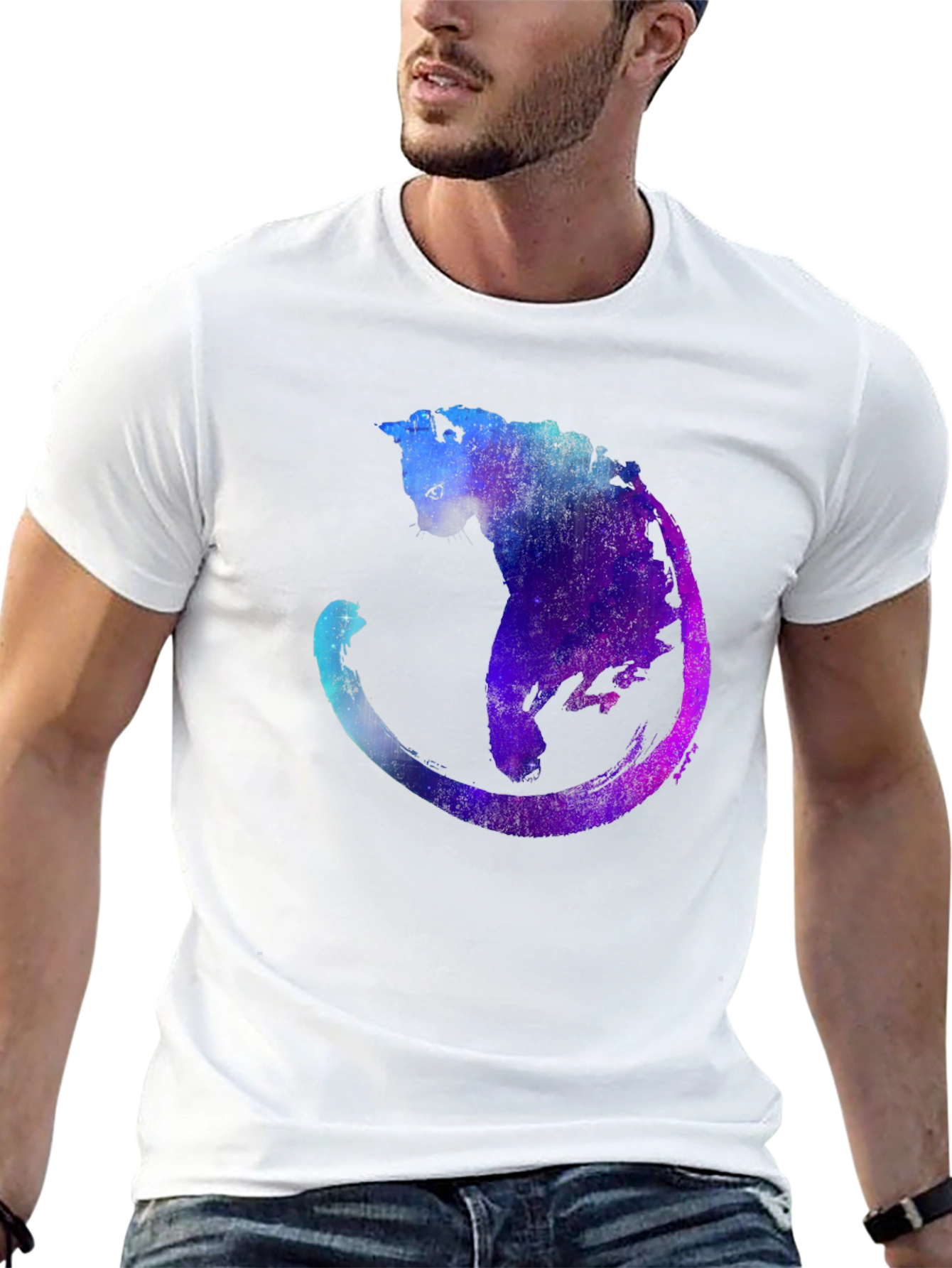 Galaxy Cat Graphic T-Shirt - Cosmic Feline Tee