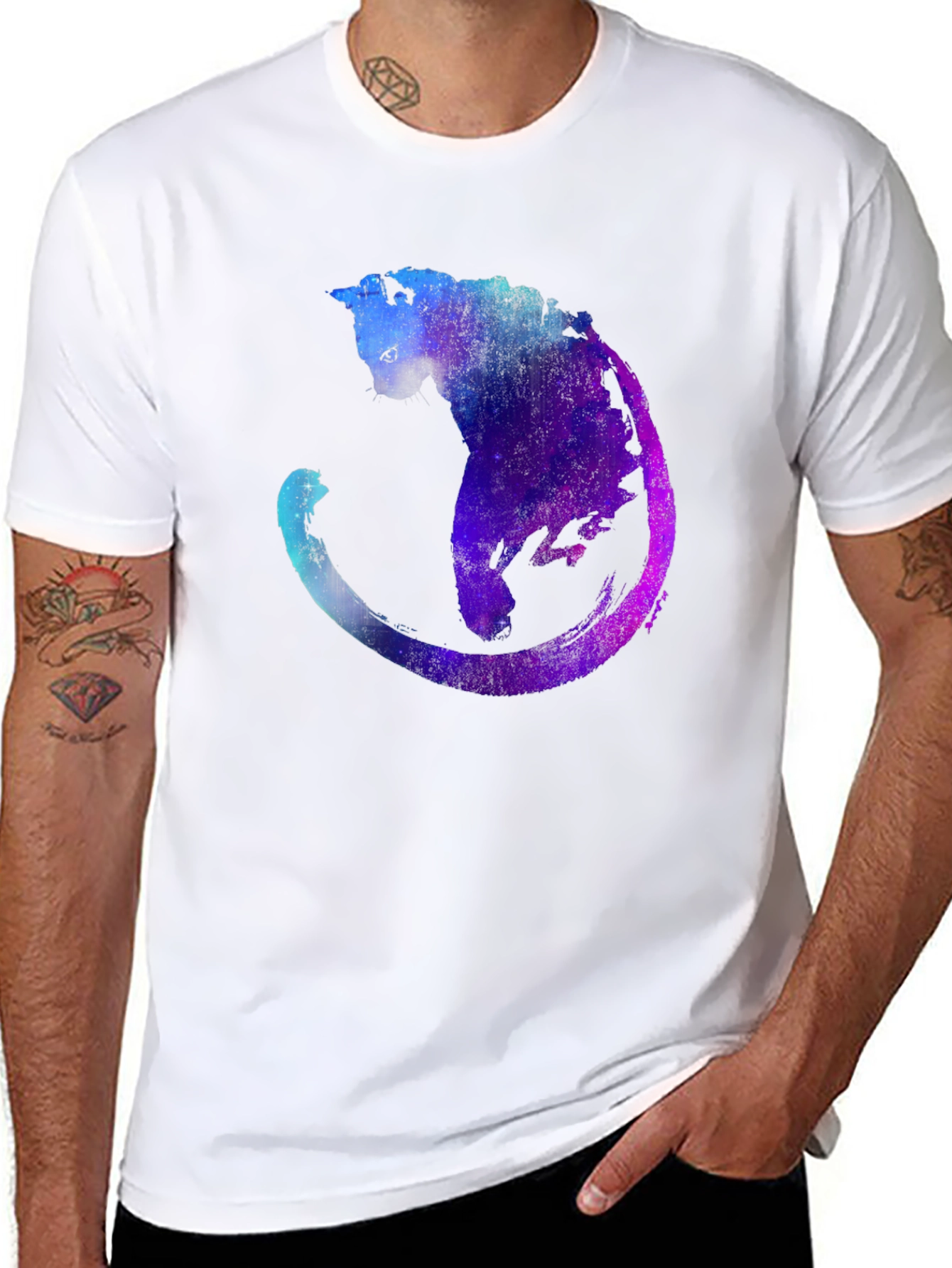 Galaxy Cat Graphic T-Shirt - Cosmic Feline Tee